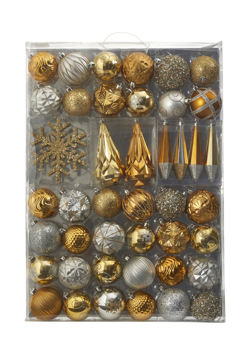 Holiday Shatterproof, 52 Count Christmas Tree Ornament Box Set with Reusable Tray