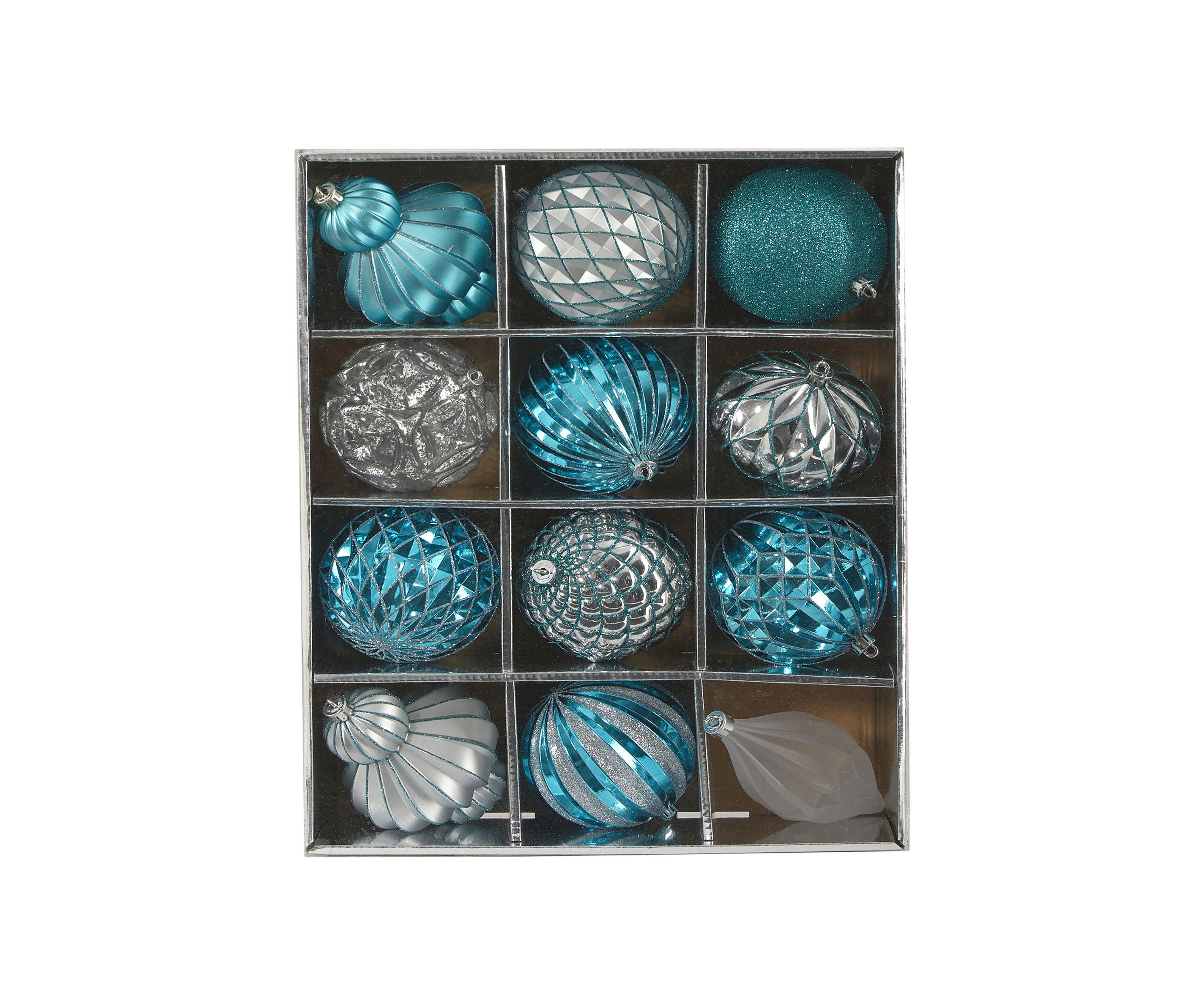 Holiday Lux Shatterproof, 12 Count Christmas Tree Ornament Set with Reusable Box 