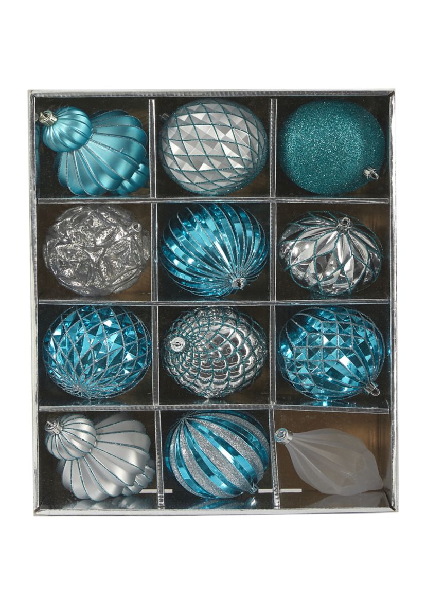 Holiday Lux Shatterproof, 12 Count Christmas Tree Ornament Set with Reusable Box 