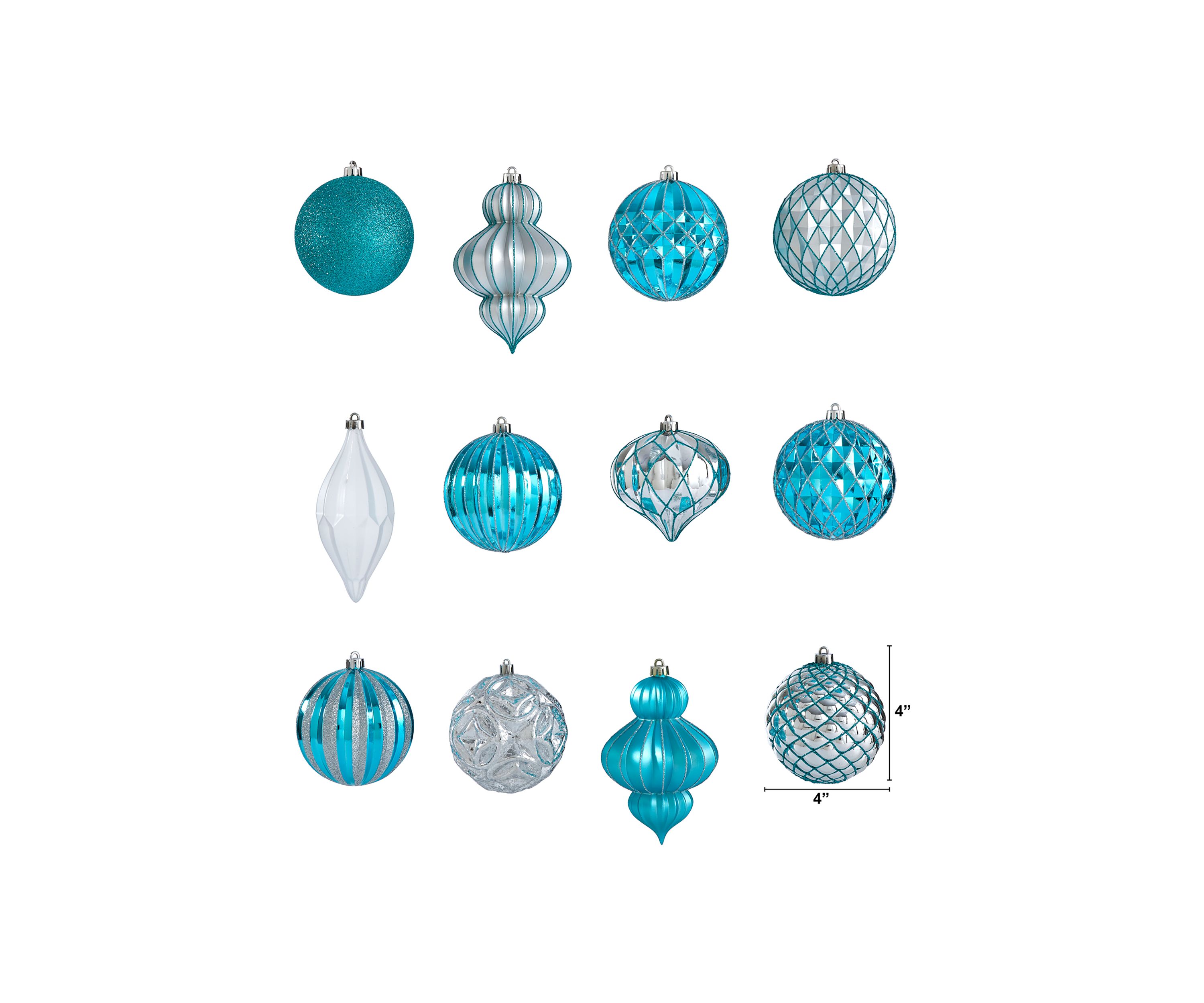 Holiday Lux Shatterproof, 12 Count Christmas Tree Ornament Set with Reusable Box 
