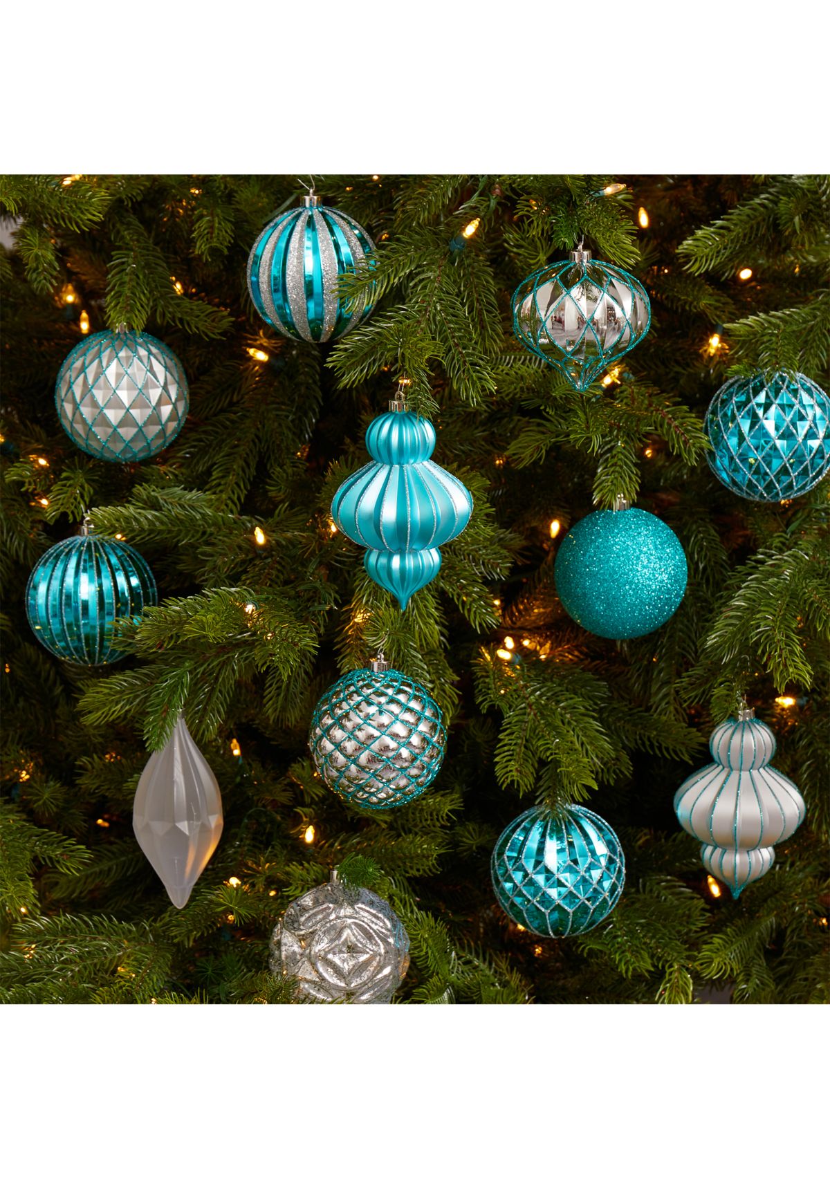 Holiday Lux Shatterproof, 12 Count Christmas Tree Ornament Set with Reusable Box 