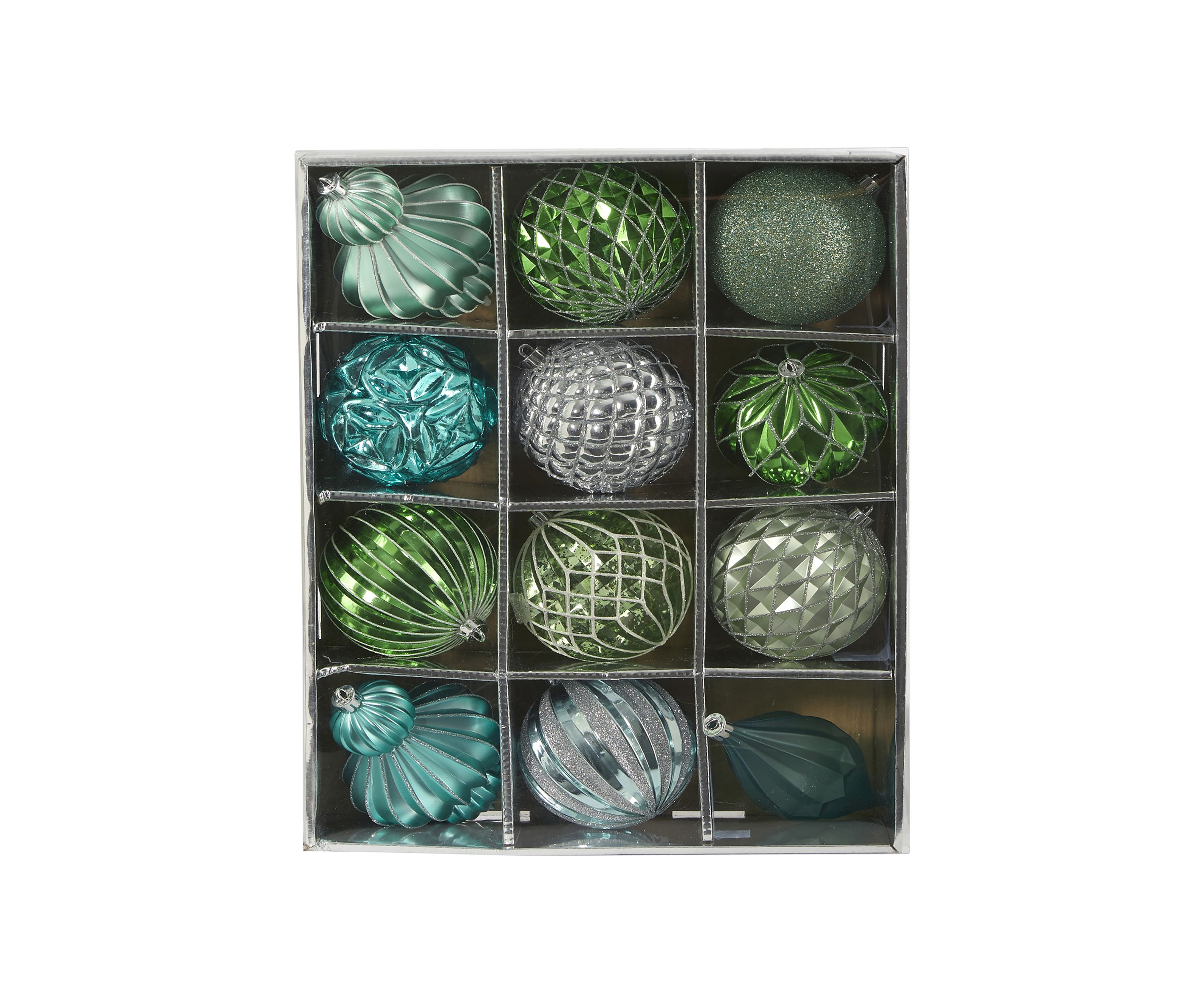Holiday Lux Shatterproof, 12 Count Christmas Tree Ornament Set with Reusable Box 