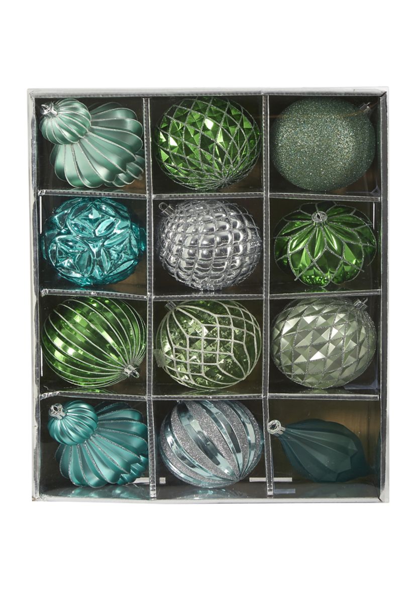 Holiday Lux Shatterproof, 12 Count Christmas Tree Ornament Set with Reusable Box 