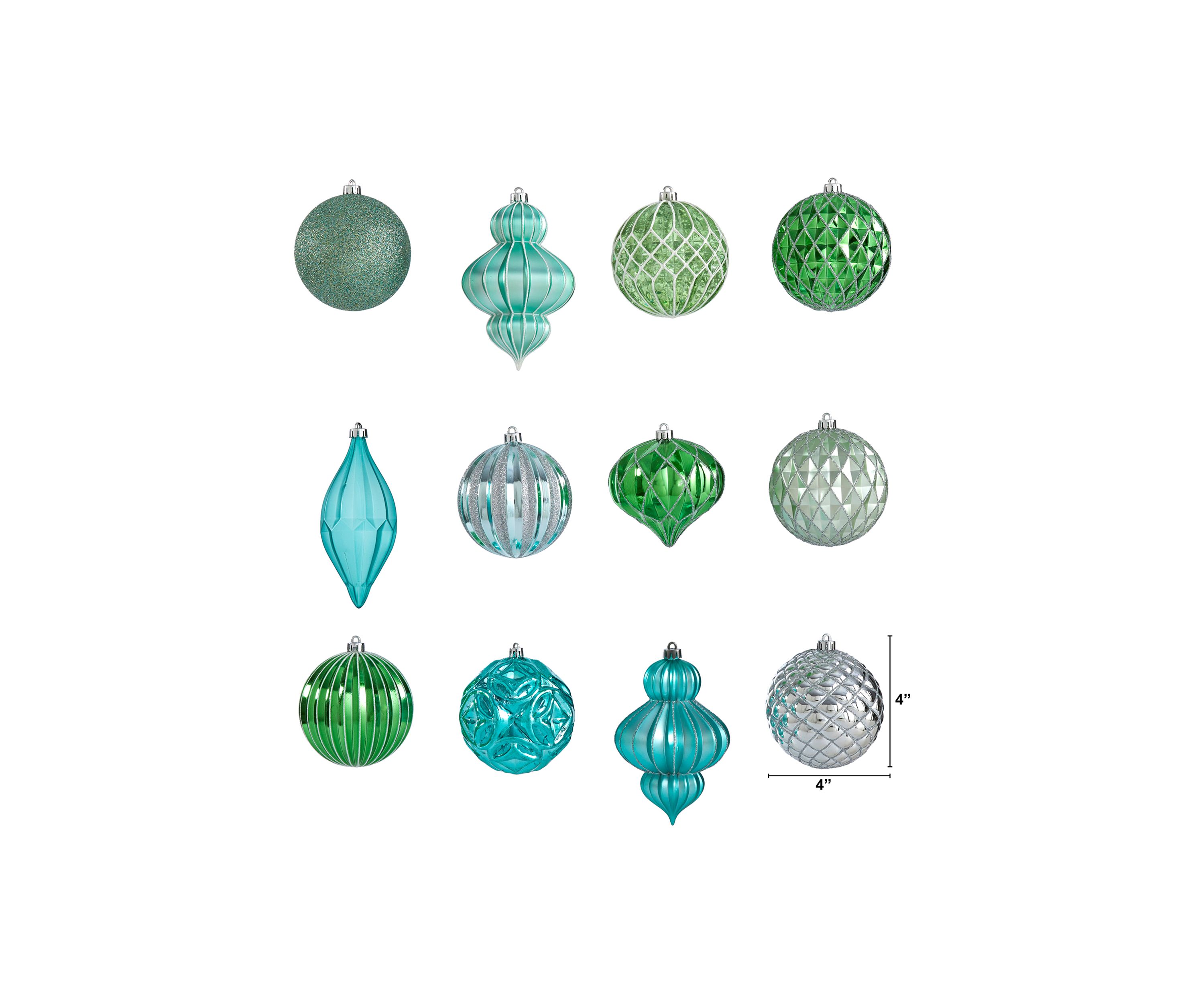 Holiday Lux Shatterproof, 12 Count Christmas Tree Ornament Set with Reusable Box 