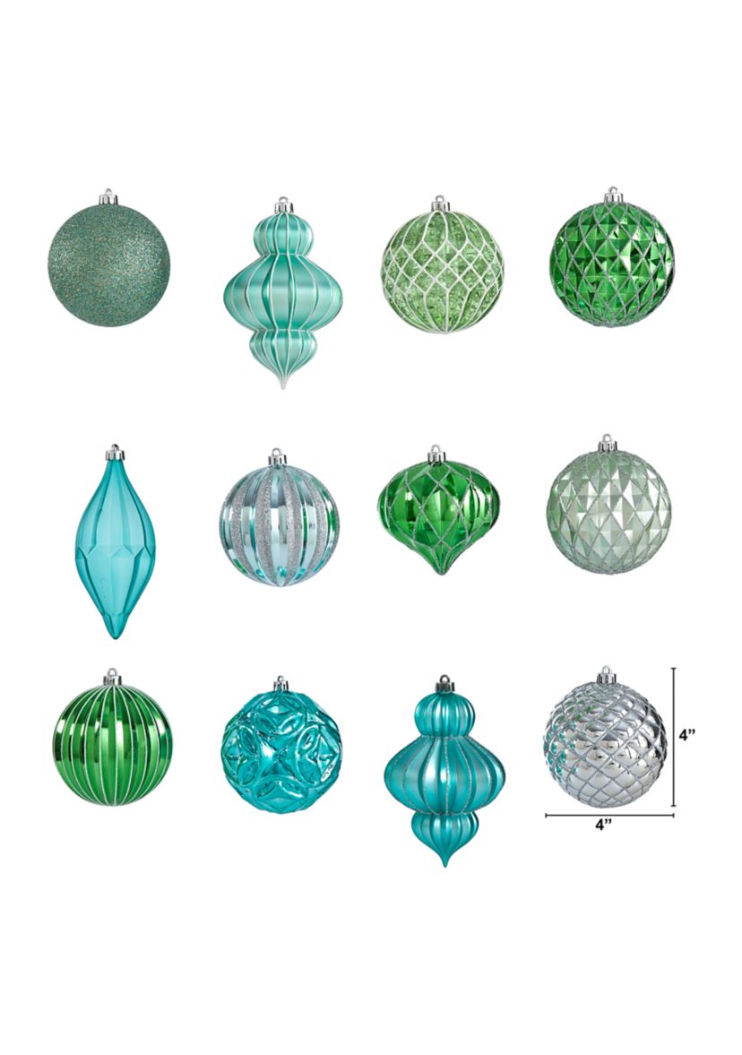 Holiday Lux Shatterproof, 12 Count Christmas Tree Ornament Set with Reusable Box 