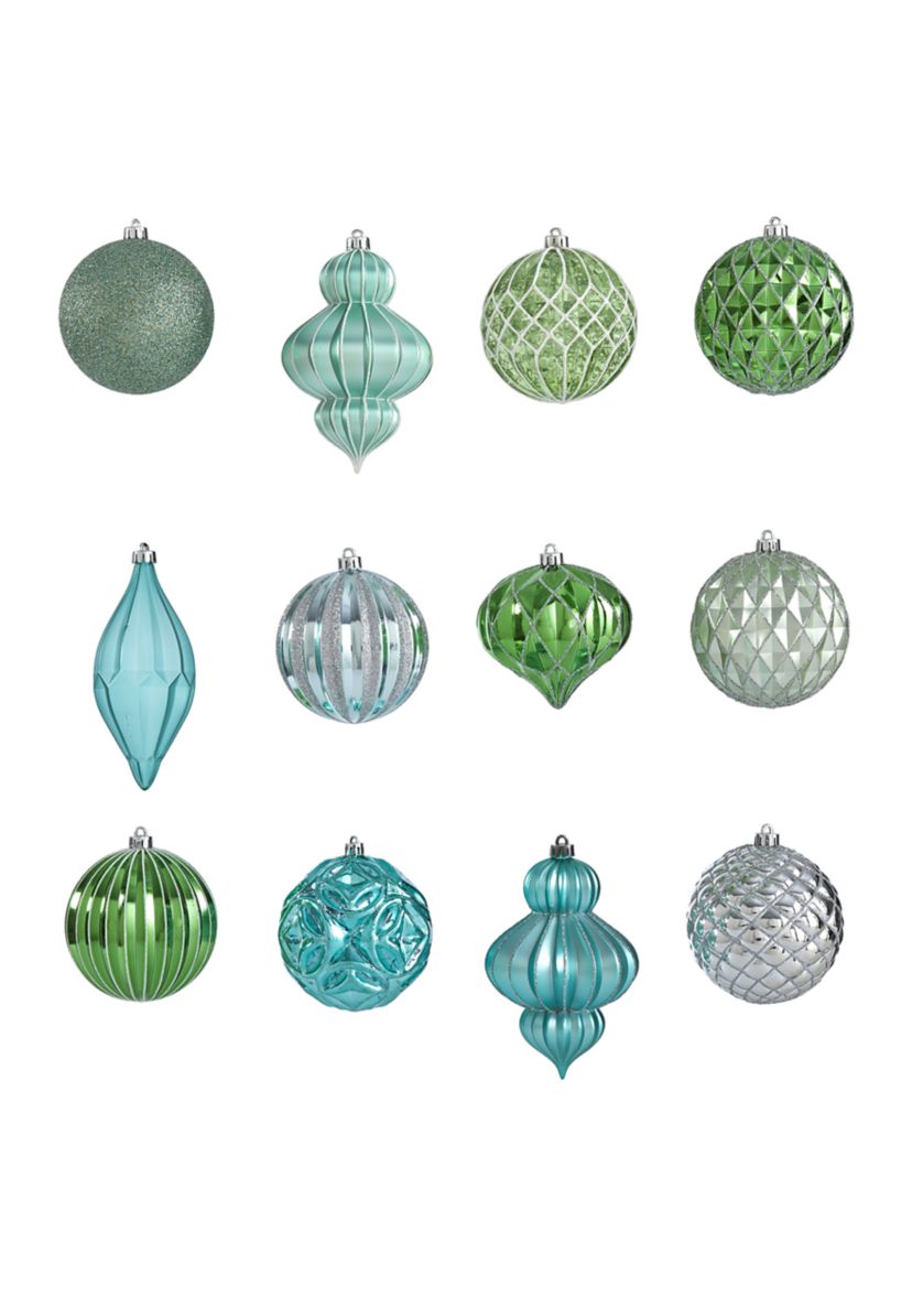 Holiday Lux Shatterproof, 12 Count Christmas Tree Ornament Set with Reusable Box 