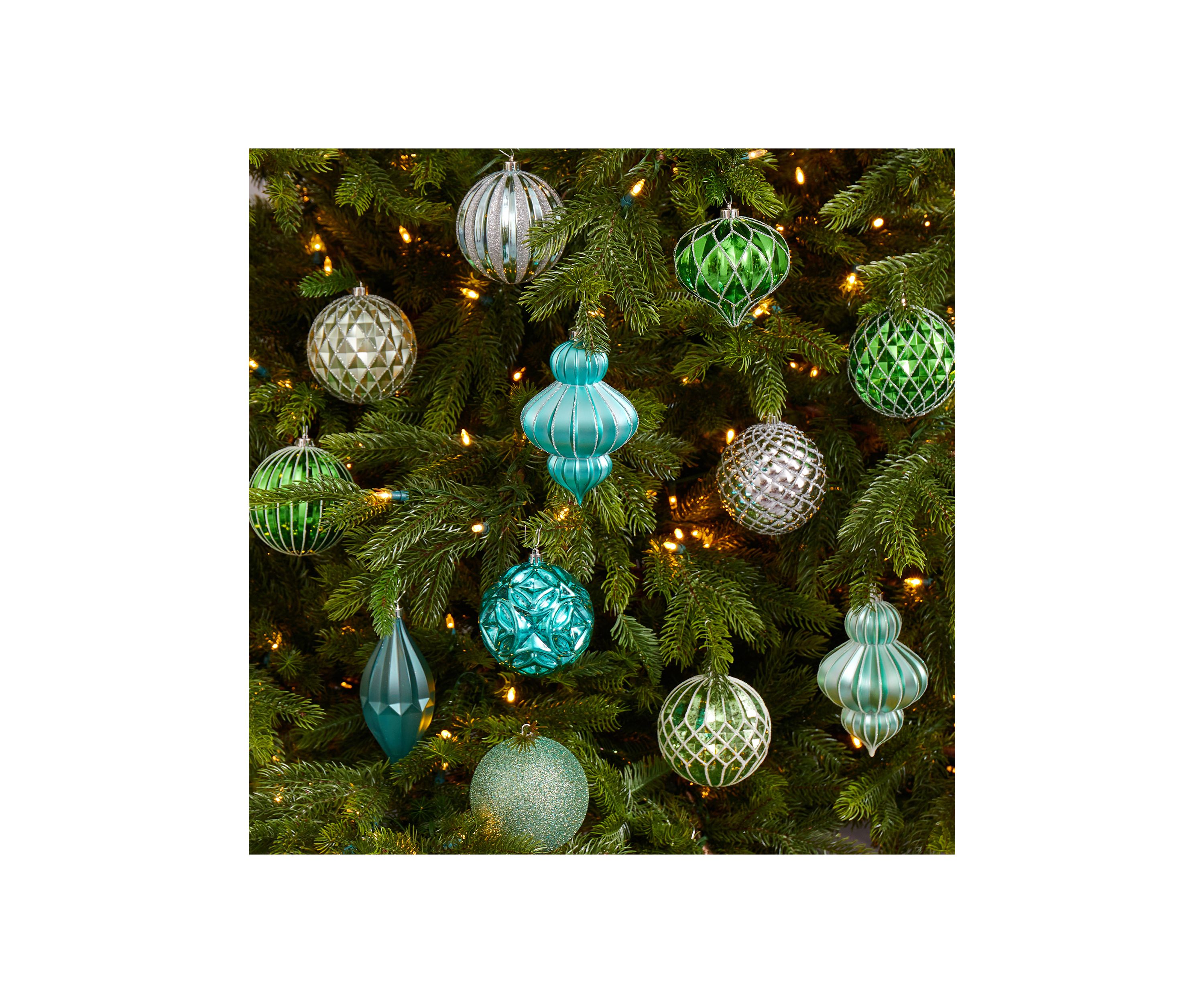 Holiday Lux Shatterproof, 12 Count Christmas Tree Ornament Set with Reusable Box 