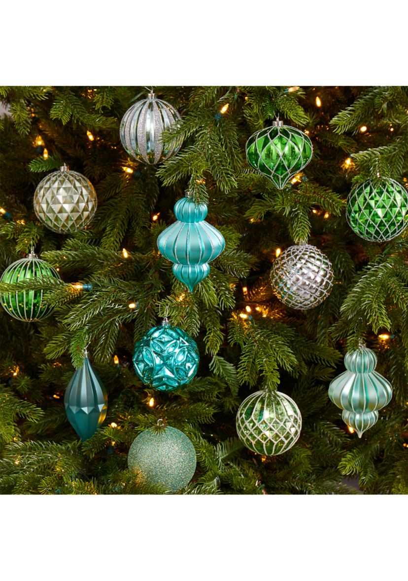 Holiday Lux Shatterproof, 12 Count Christmas Tree Ornament Set with Reusable Box 