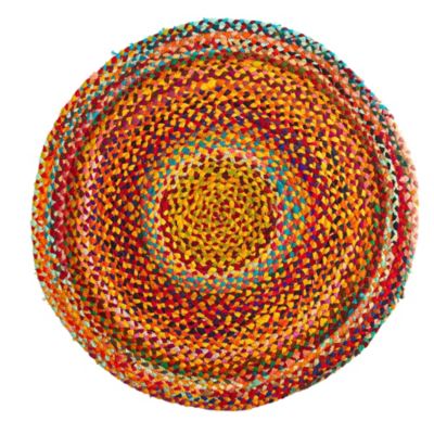3-Foot x 3-Foot Hand Braided Boho Colorful Chindi Round Rug