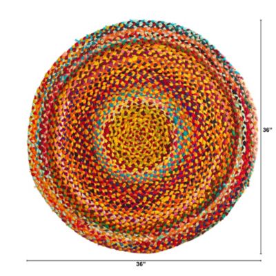 3-Foot x 3-Foot Hand Braided Boho Colorful Chindi Round Rug