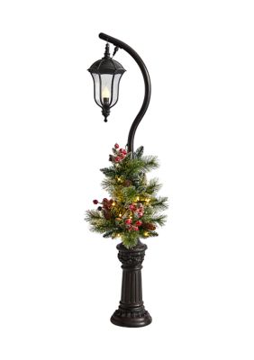Nearly Natural 5' Holiday Decorated Lamp Post with Artificial Christmas Greenery, Berries and 30 LED Lights, Green