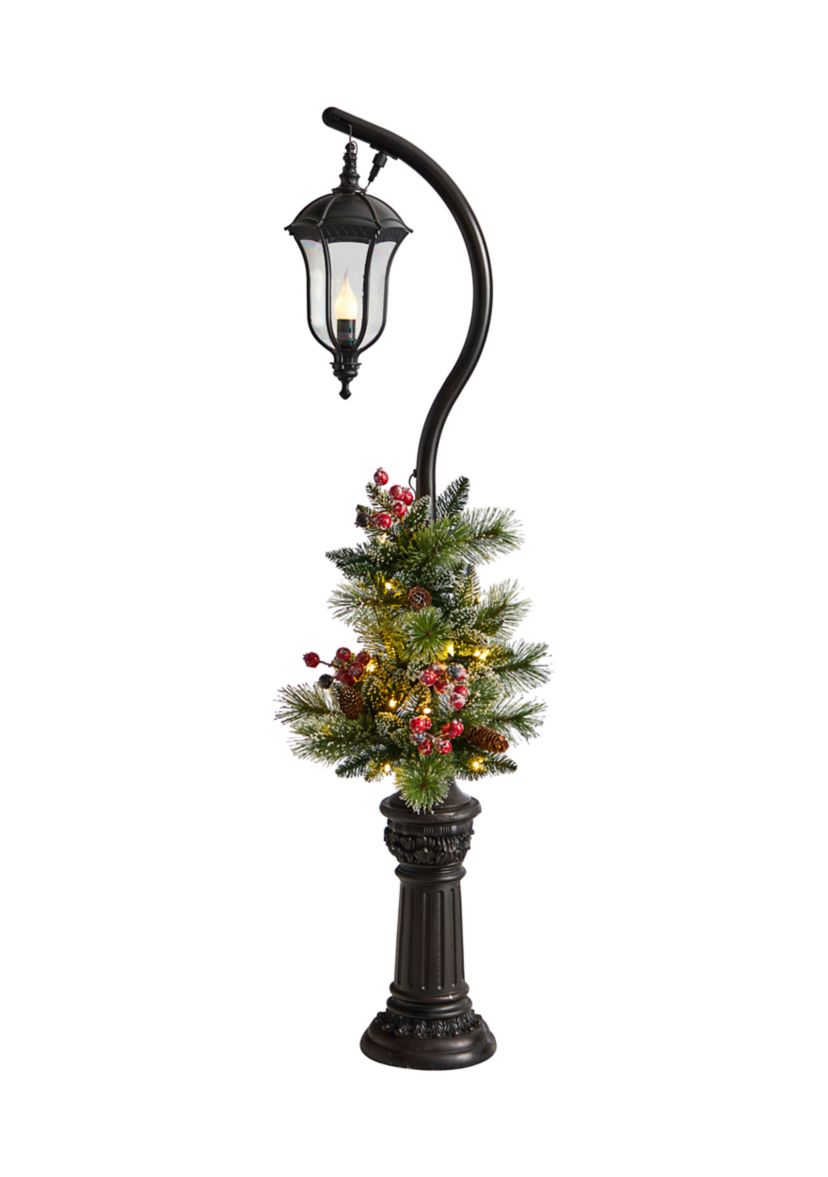 5 Holiday Decorated Lamp Post with Artificial Christmas Greenery, Berries and 30 LED Lights 