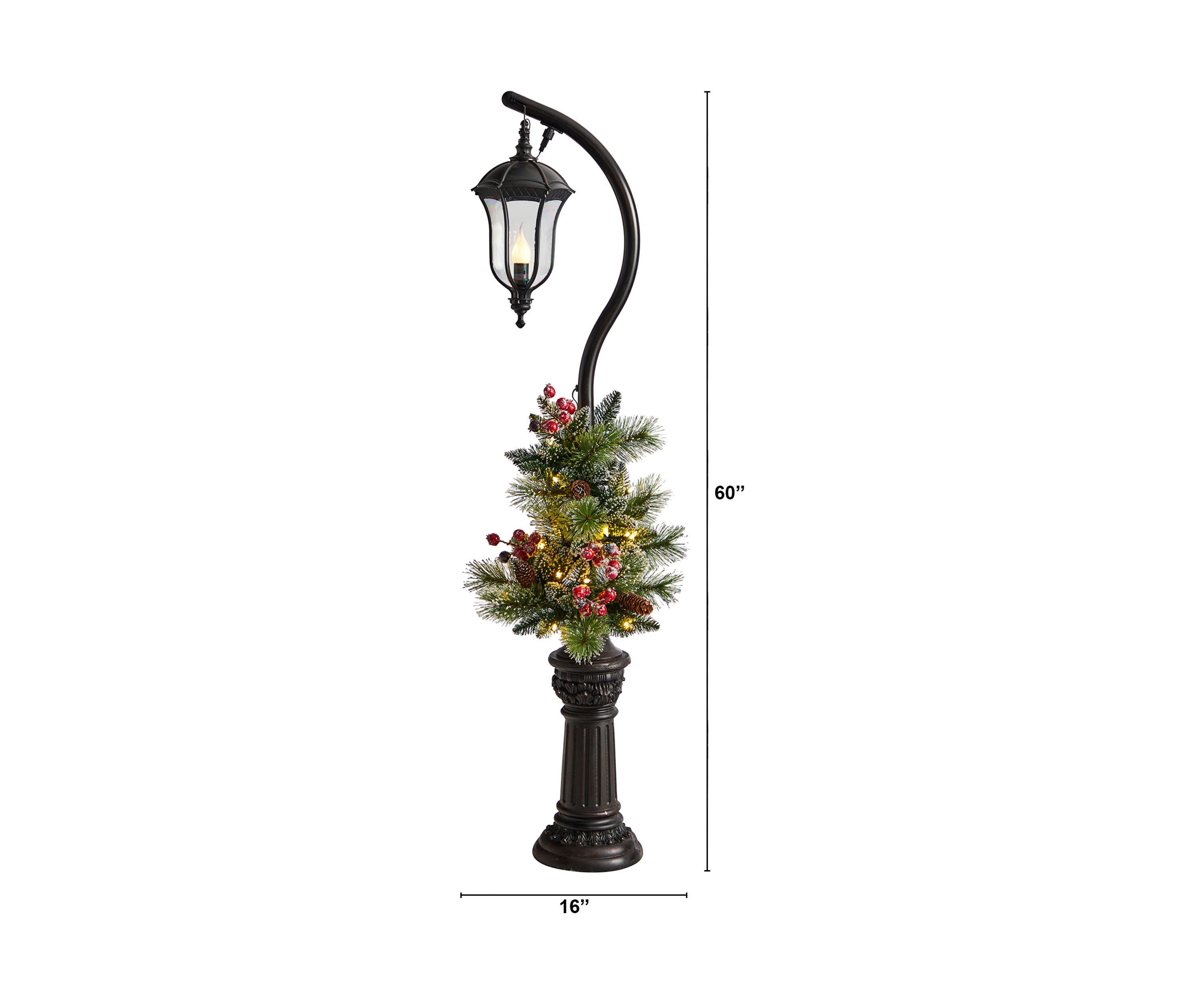 5 Holiday Decorated Lamp Post with Artificial Christmas Greenery, Berries and 30 LED Lights 
