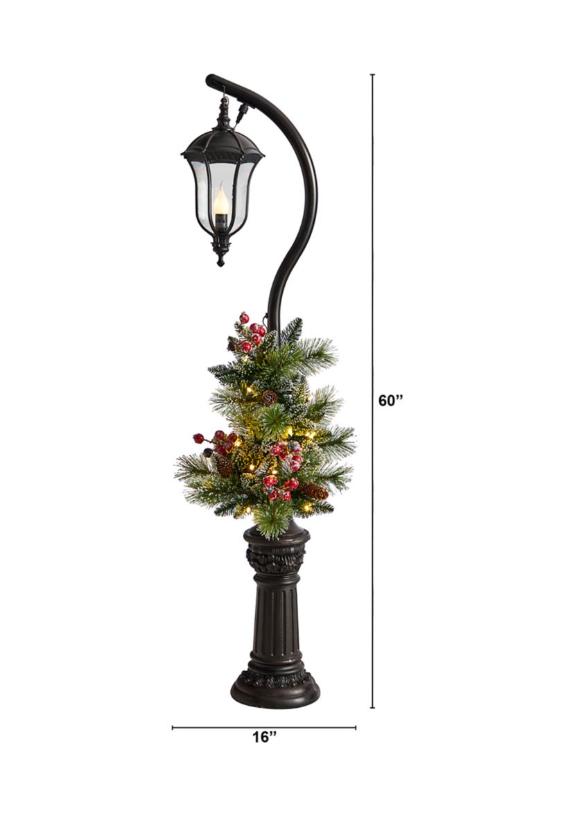 5 Holiday Decorated Lamp Post with Artificial Christmas Greenery, Berries and 30 LED Lights 