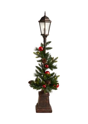 Nearly Natural 5 Foot Holiday Decorated Lamp Post with Artificial Christmas Greenery, Ornaments and 50 LED Lights, Indoor Outdoor Patio Porch Décor