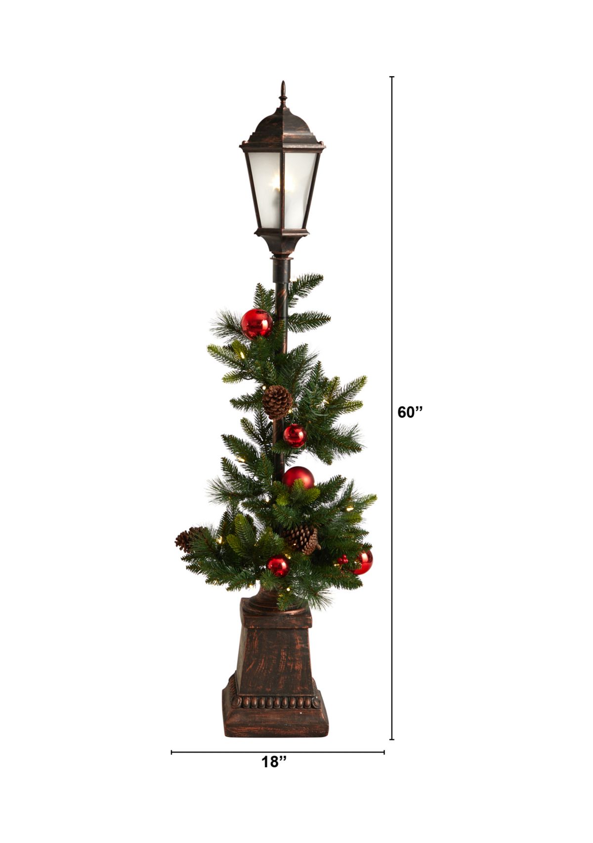 5 Foot Holiday Decorated Lamp Post with Artificial Christmas Greenery, Ornaments and 50 LED Lights, Indoor Outdoor Patio Porch Décor