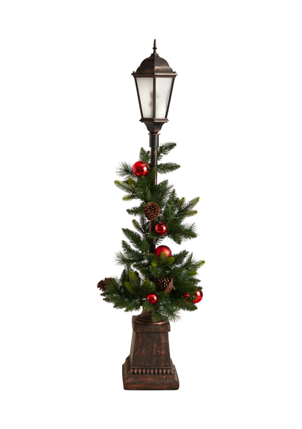 5 Foot Holiday Decorated Lamp Post with Artificial Christmas Greenery, Ornaments and 50 LED Lights, Indoor Outdoor Patio Porch Décor