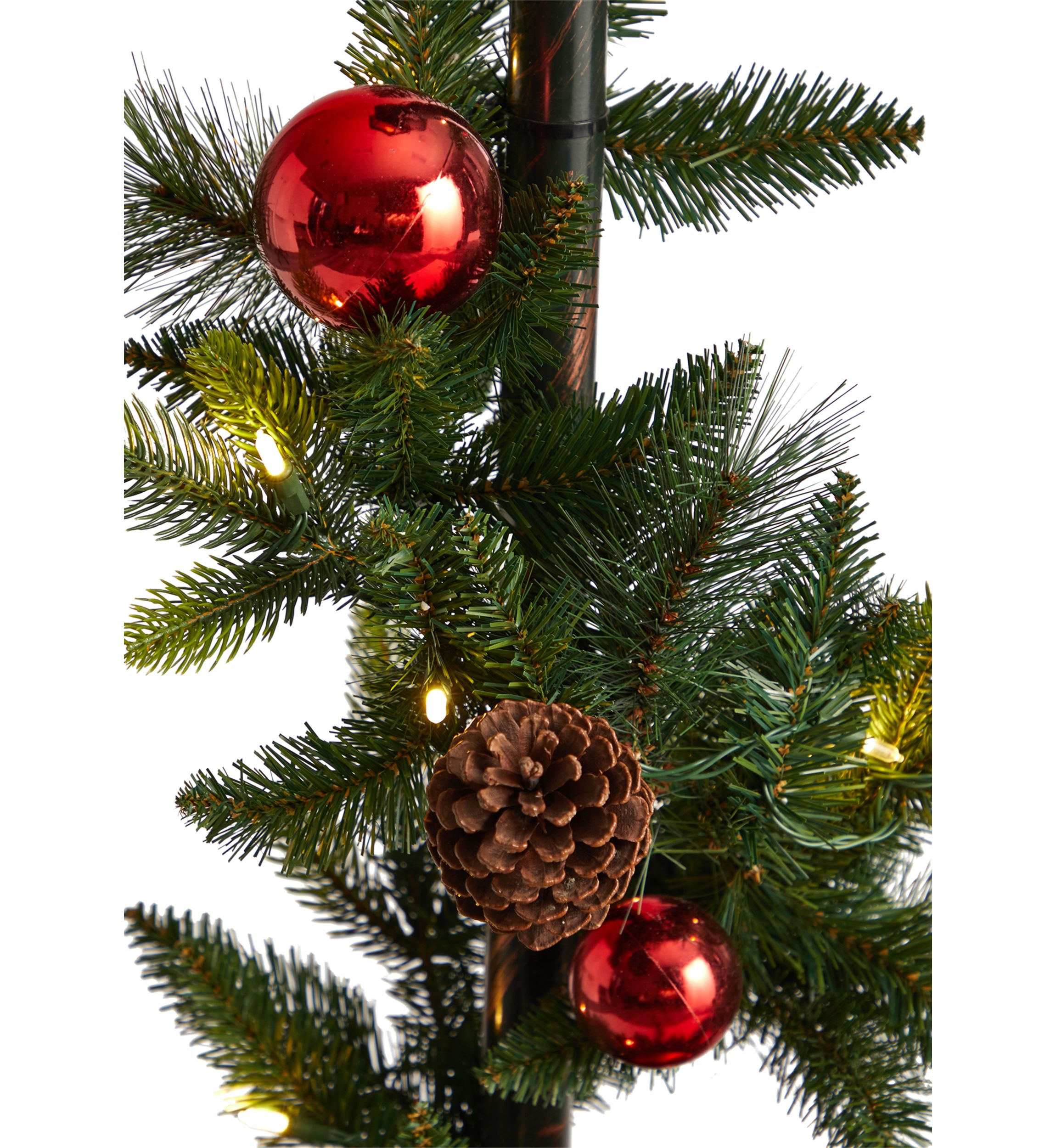 5 Foot Holiday Decorated Lamp Post with Artificial Christmas Greenery, Ornaments and 50 LED Lights, Indoor Outdoor Patio Porch Décor