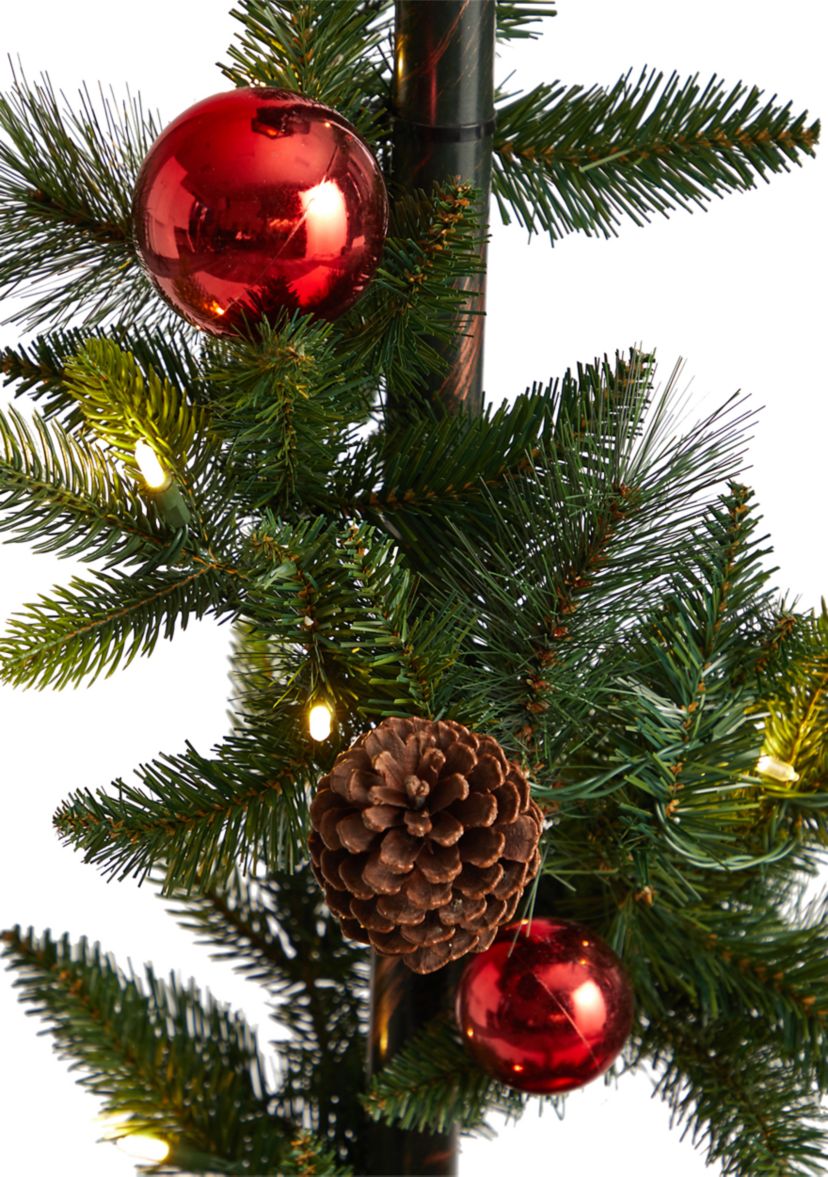 5 Foot Holiday Decorated Lamp Post with Artificial Christmas Greenery, Ornaments and 50 LED Lights, Indoor Outdoor Patio Porch Décor