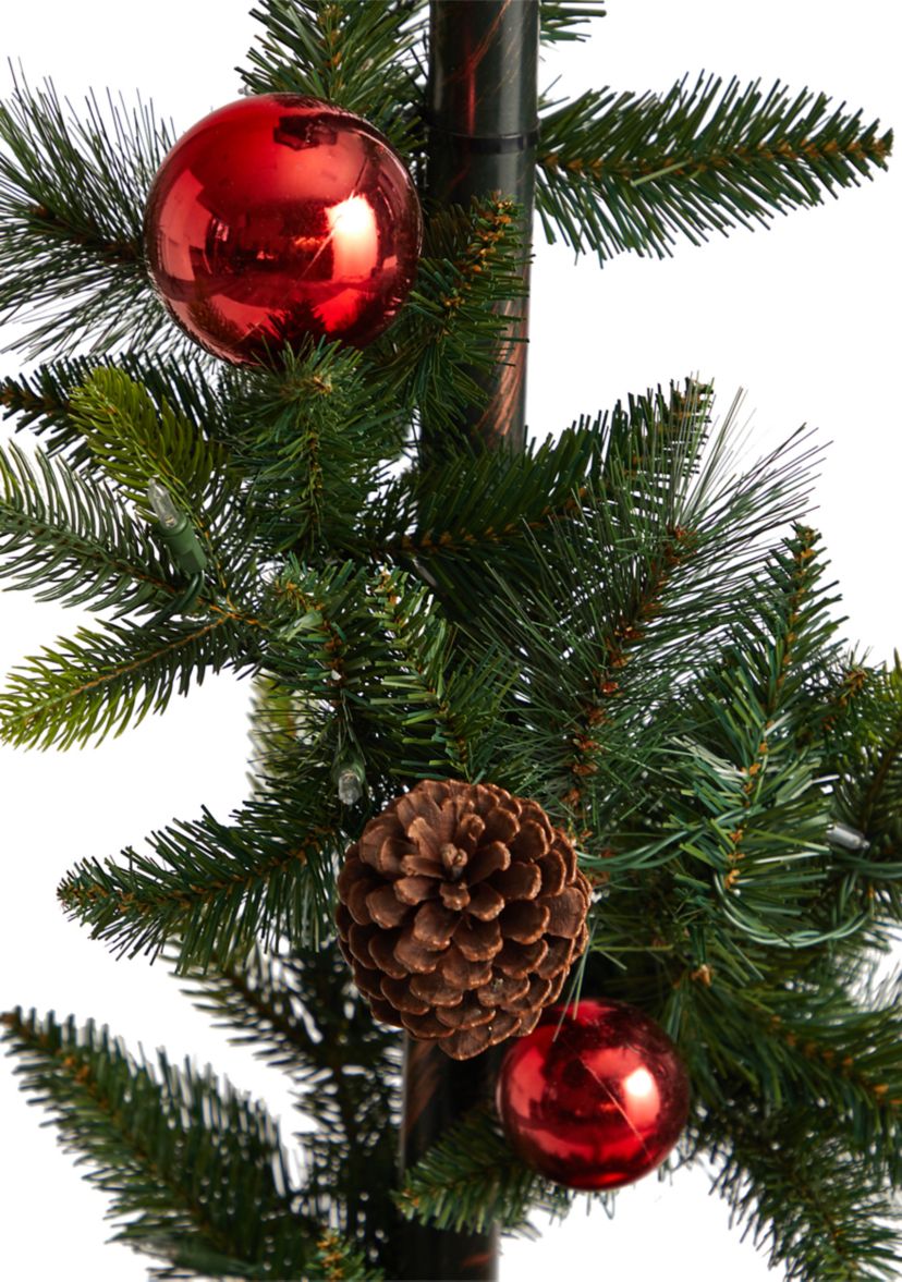 5 Foot Holiday Decorated Lamp Post with Artificial Christmas Greenery, Ornaments and 50 LED Lights, Indoor Outdoor Patio Porch Décor