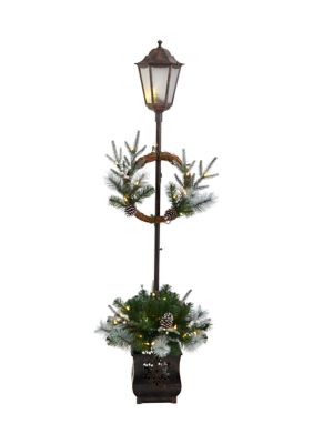 5' Holiday Pre Lit Decorated Lamp Post with Artificial Christmas Greenery and Decorative Container
