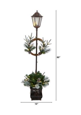 5' Holiday Pre Lit Decorated Lamp Post with Artificial Christmas Greenery and Decorative Container