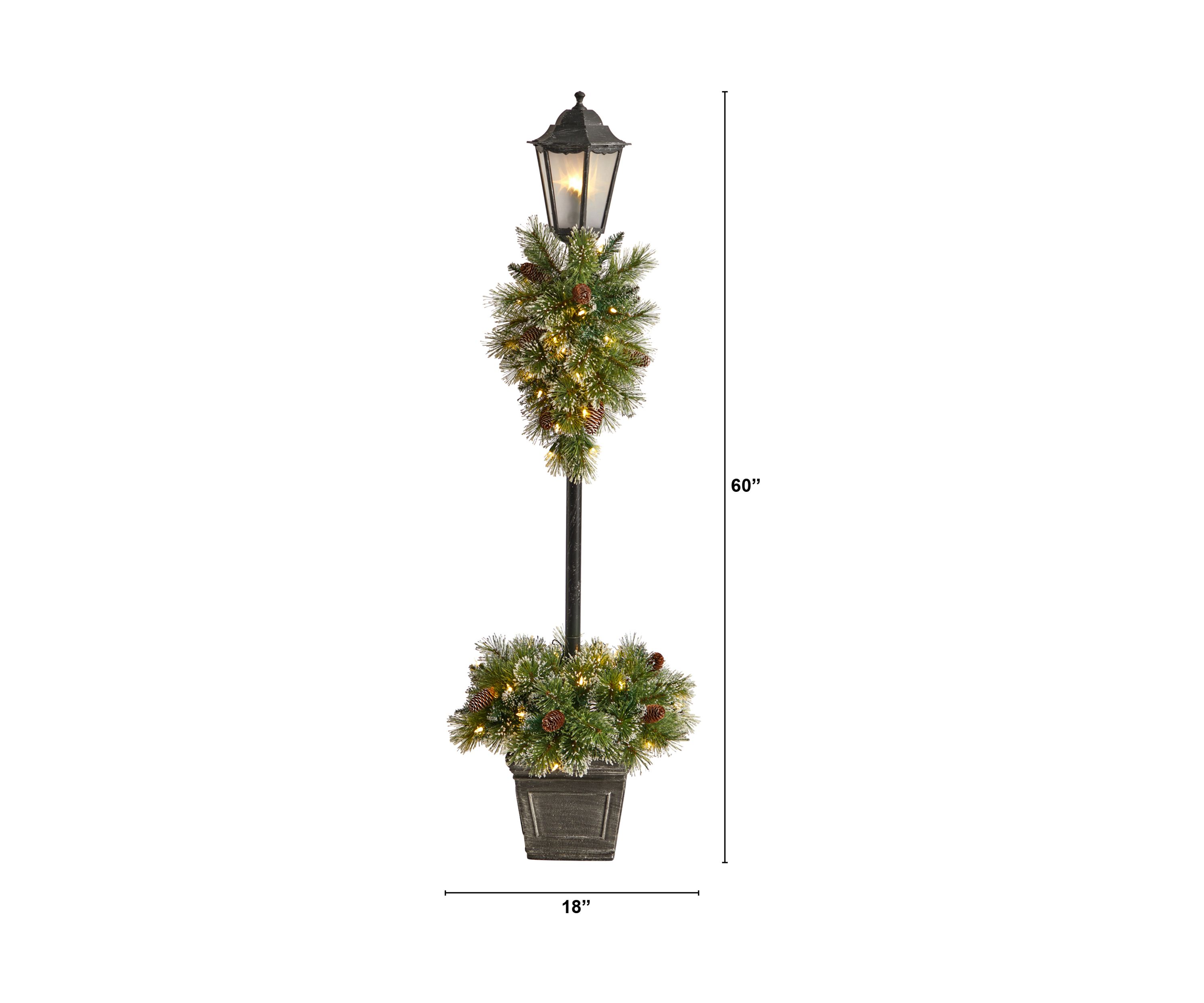5 Foot Holiday Pre-lit Decorated Lamp Post with Artificial Christmas Greenery, Decorative Container and 50 LED Lights Indoor Outdoor Patio Porch Decor