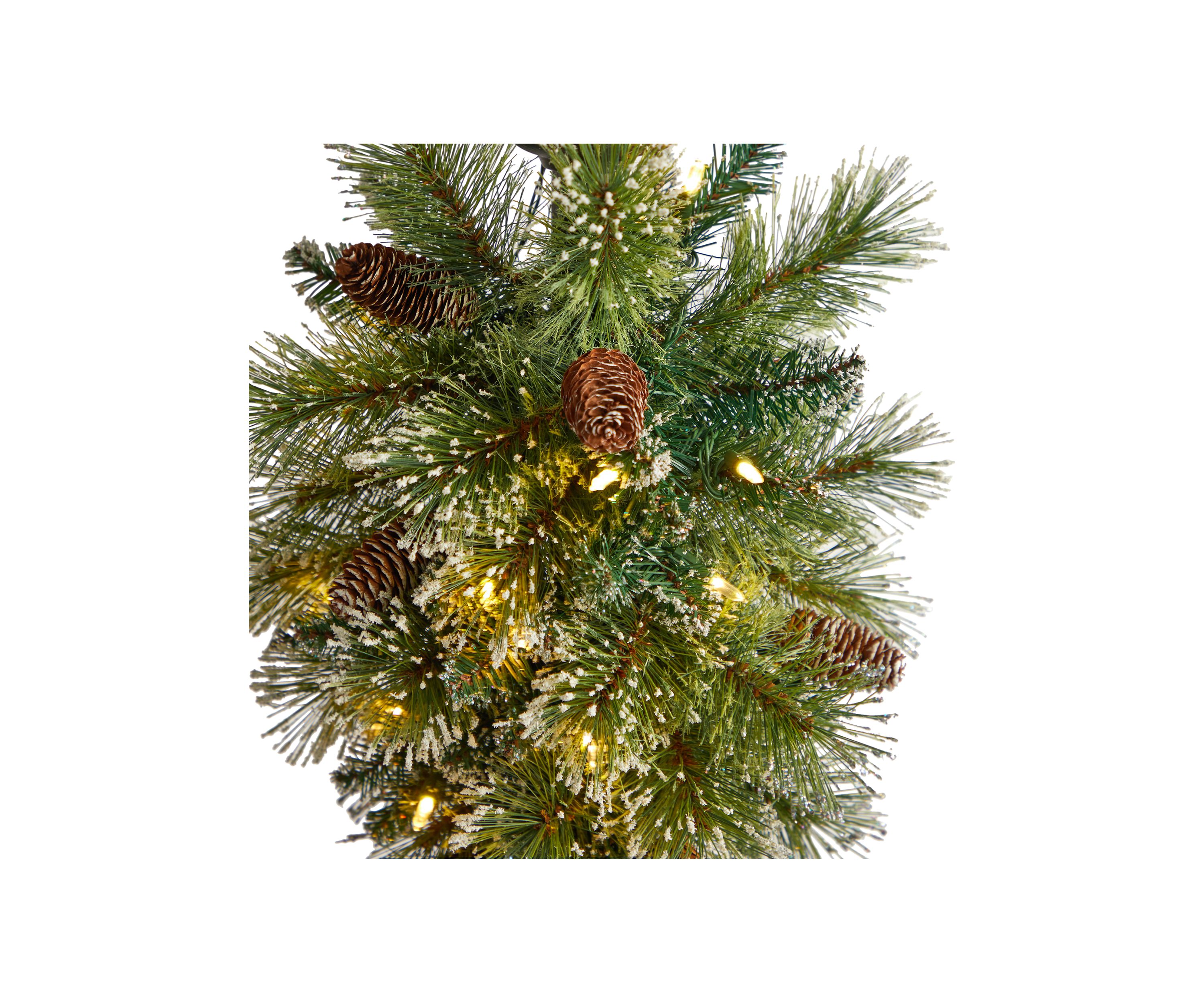 5 Foot Holiday Pre-lit Decorated Lamp Post with Artificial Christmas Greenery, Decorative Container and 50 LED Lights Indoor Outdoor Patio Porch Decor