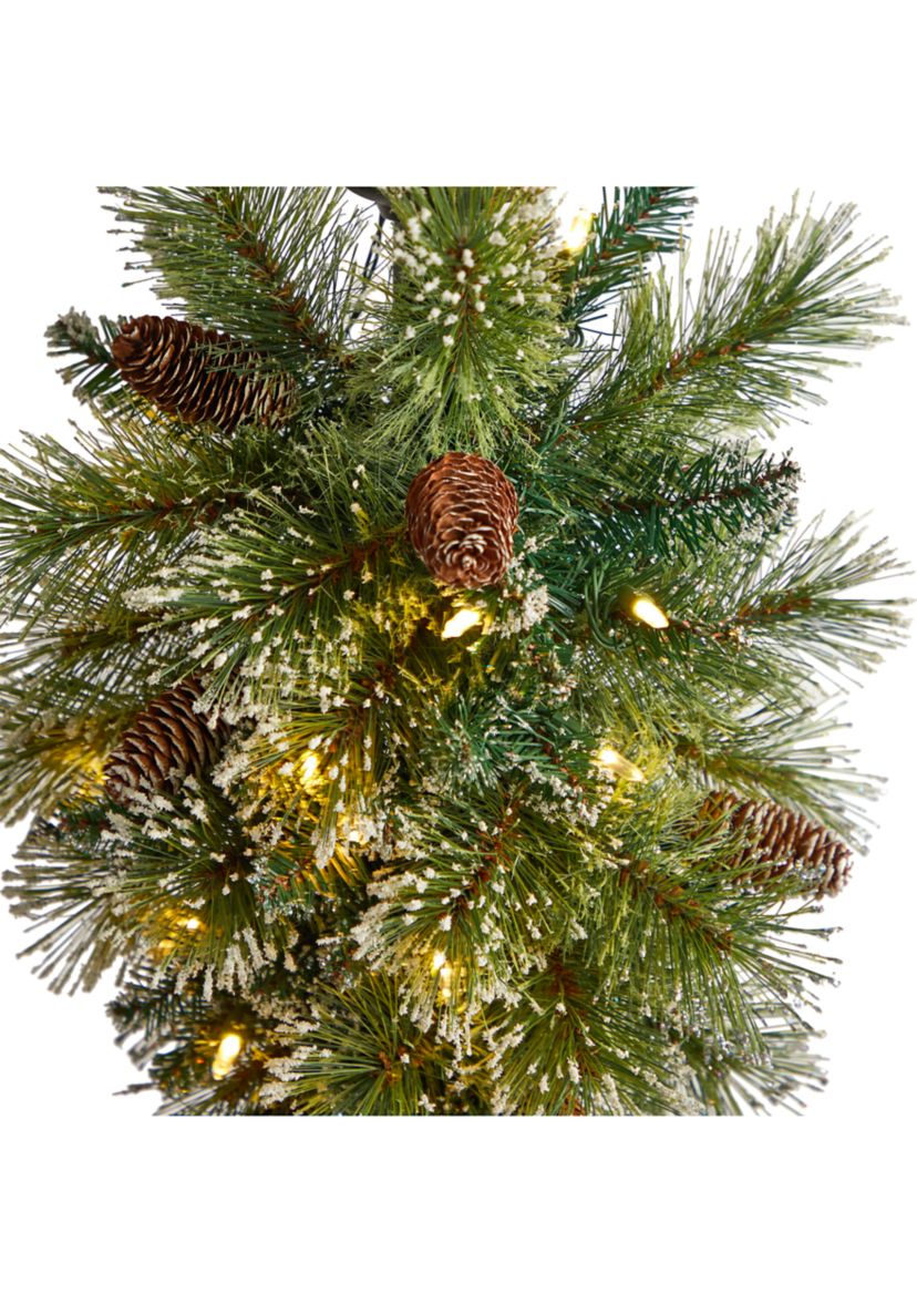 5 Foot Holiday Pre-lit Decorated Lamp Post with Artificial Christmas Greenery, Decorative Container and 50 LED Lights Indoor Outdoor Patio Porch Decor