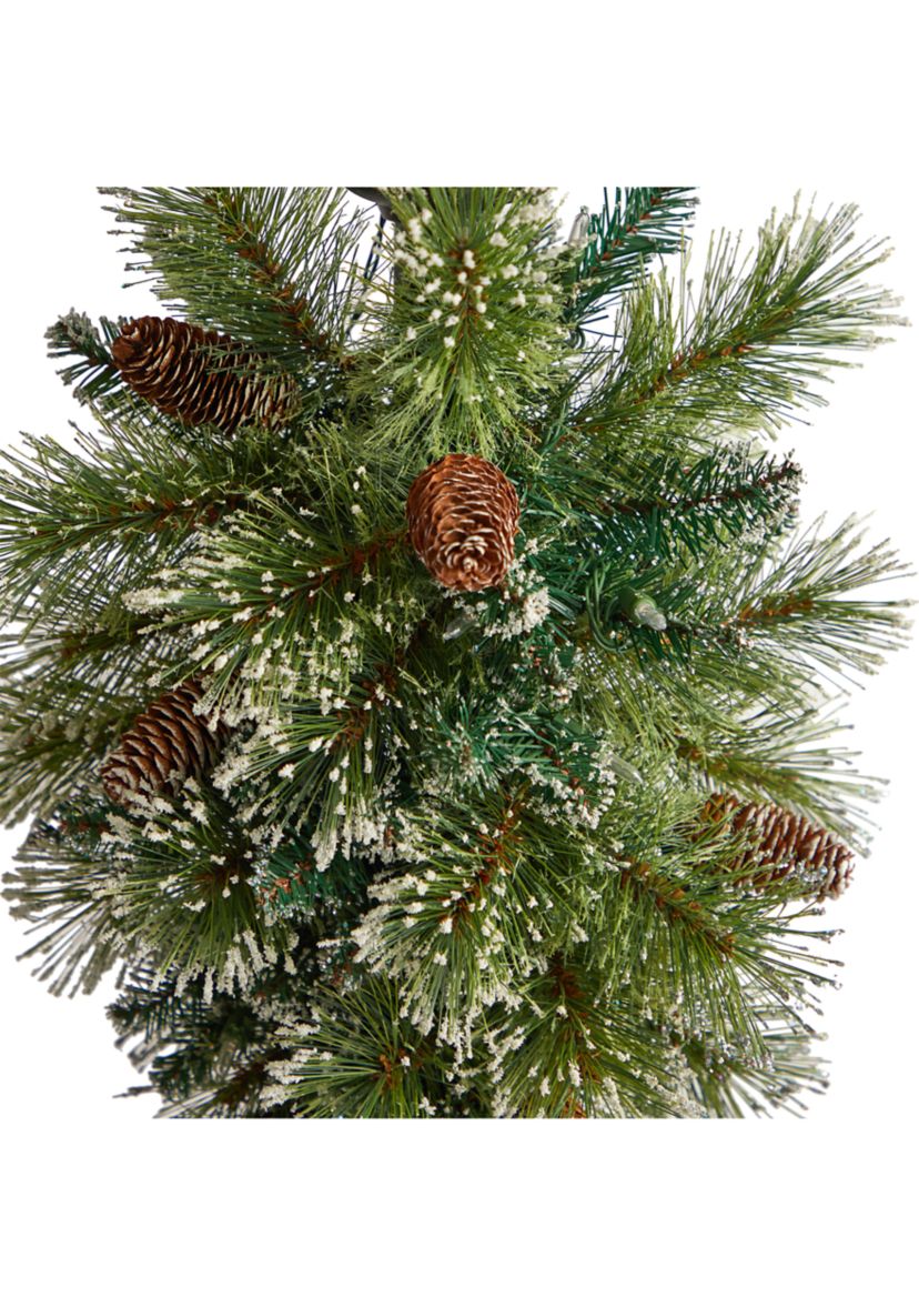 5 Foot Holiday Pre-lit Decorated Lamp Post with Artificial Christmas Greenery, Decorative Container and 50 LED Lights Indoor Outdoor Patio Porch Decor