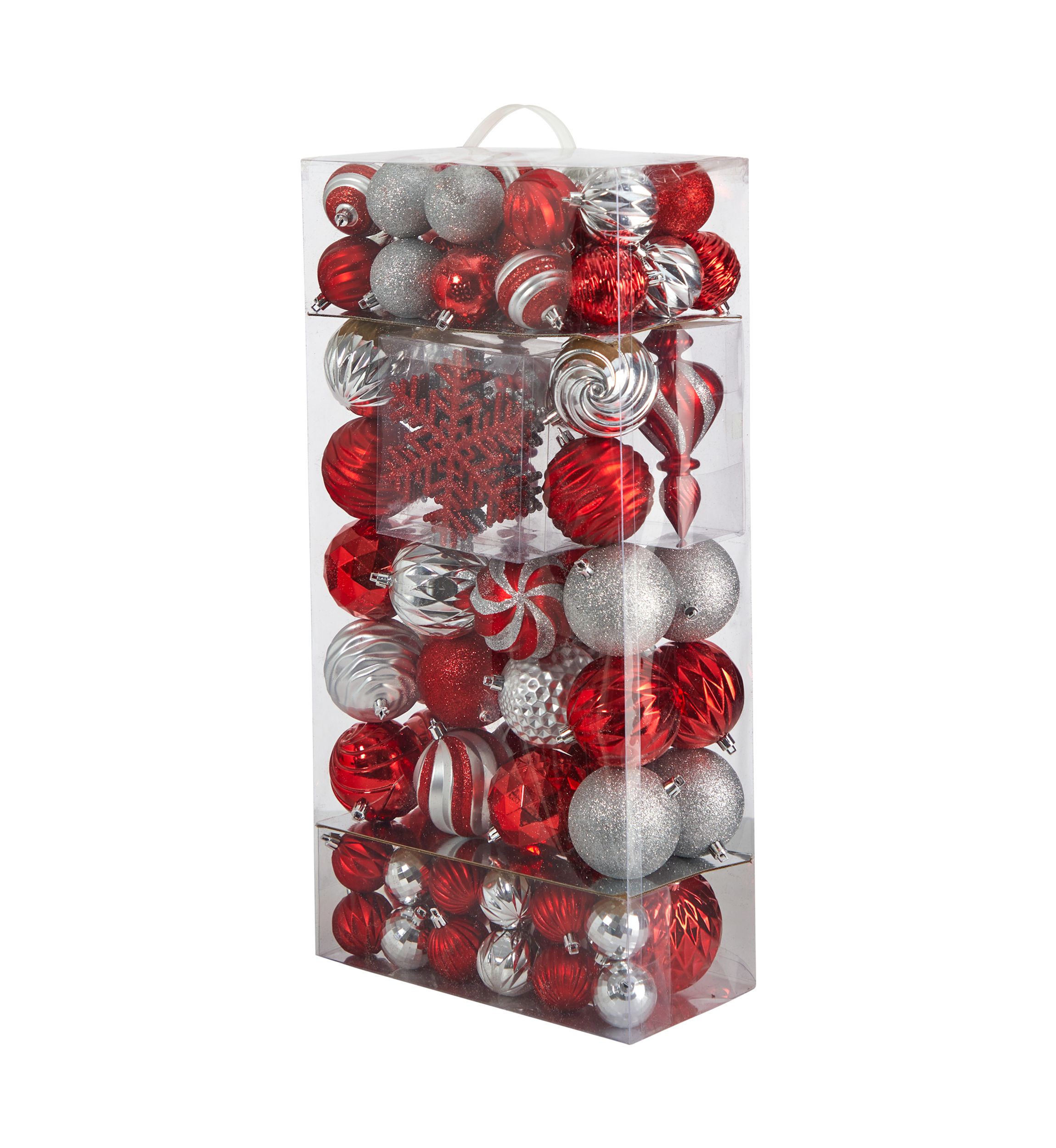 Holiday Deluxe Shatterproof, 81  Count Christmas Tree Ornament Box Set, Re-Useable Container
