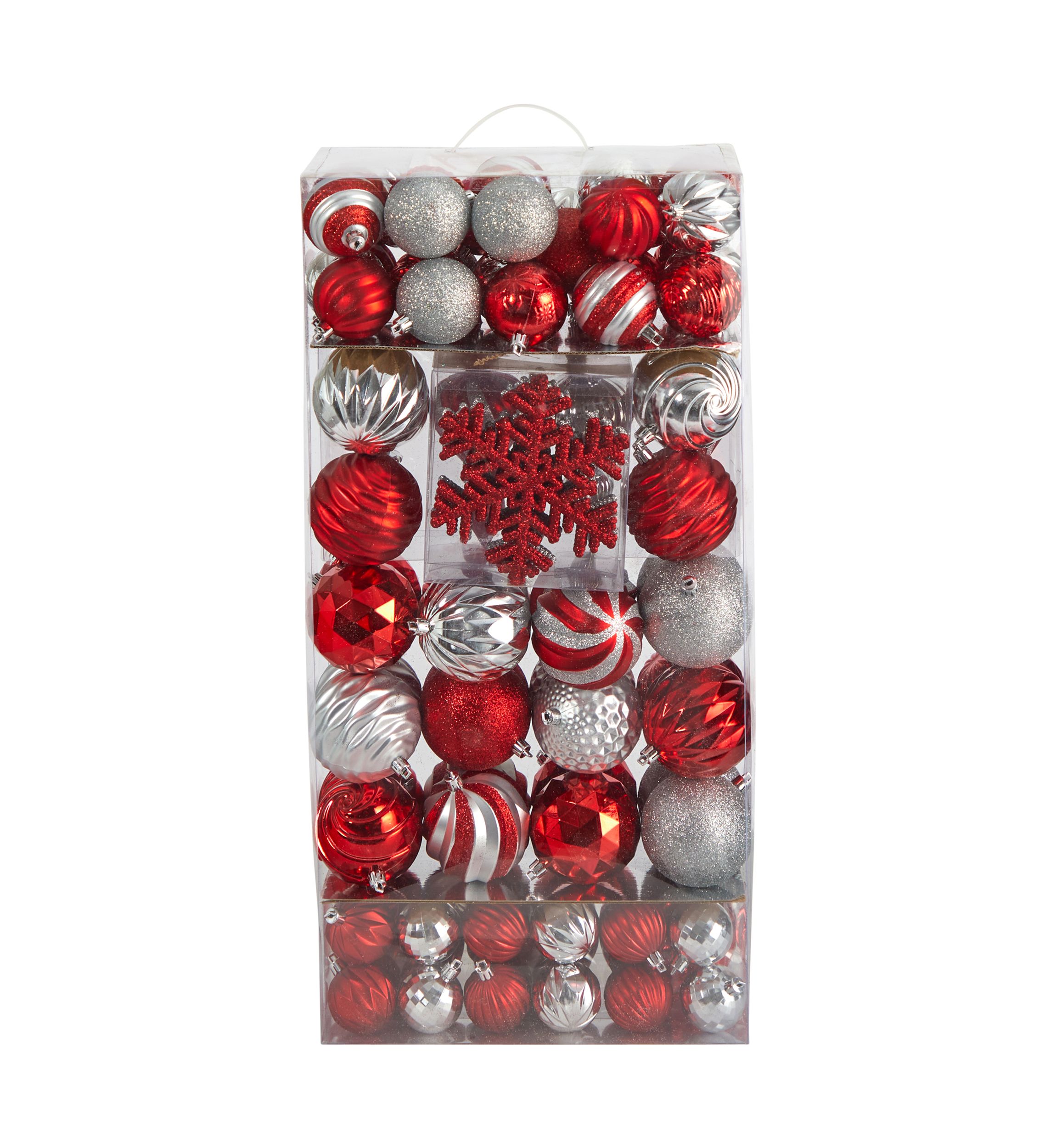 Holiday Deluxe Shatterproof, 81  Count Christmas Tree Ornament Box Set, Re-Useable Container