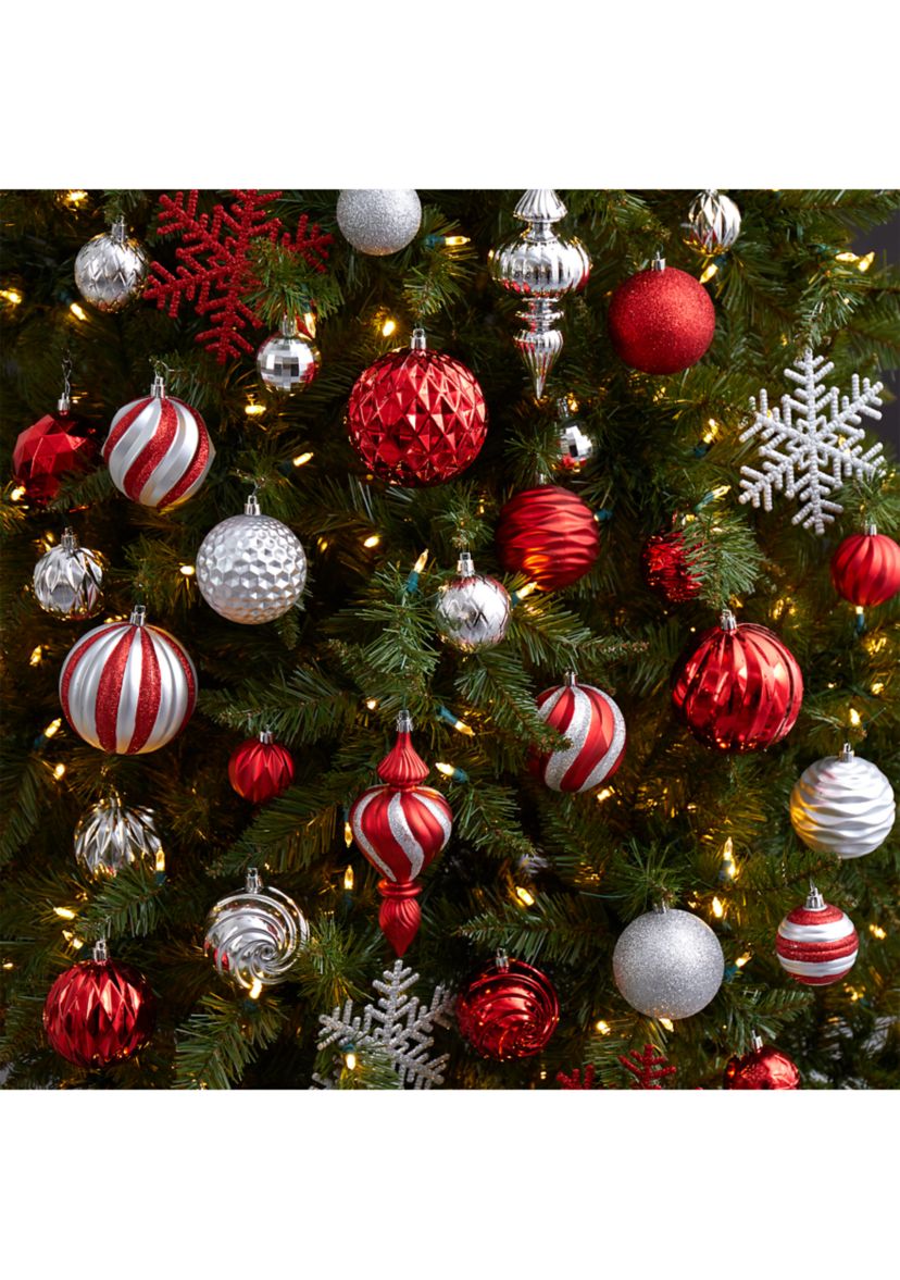 Holiday Deluxe Shatterproof, 81  Count Christmas Tree Ornament Box Set, Re-Useable Container