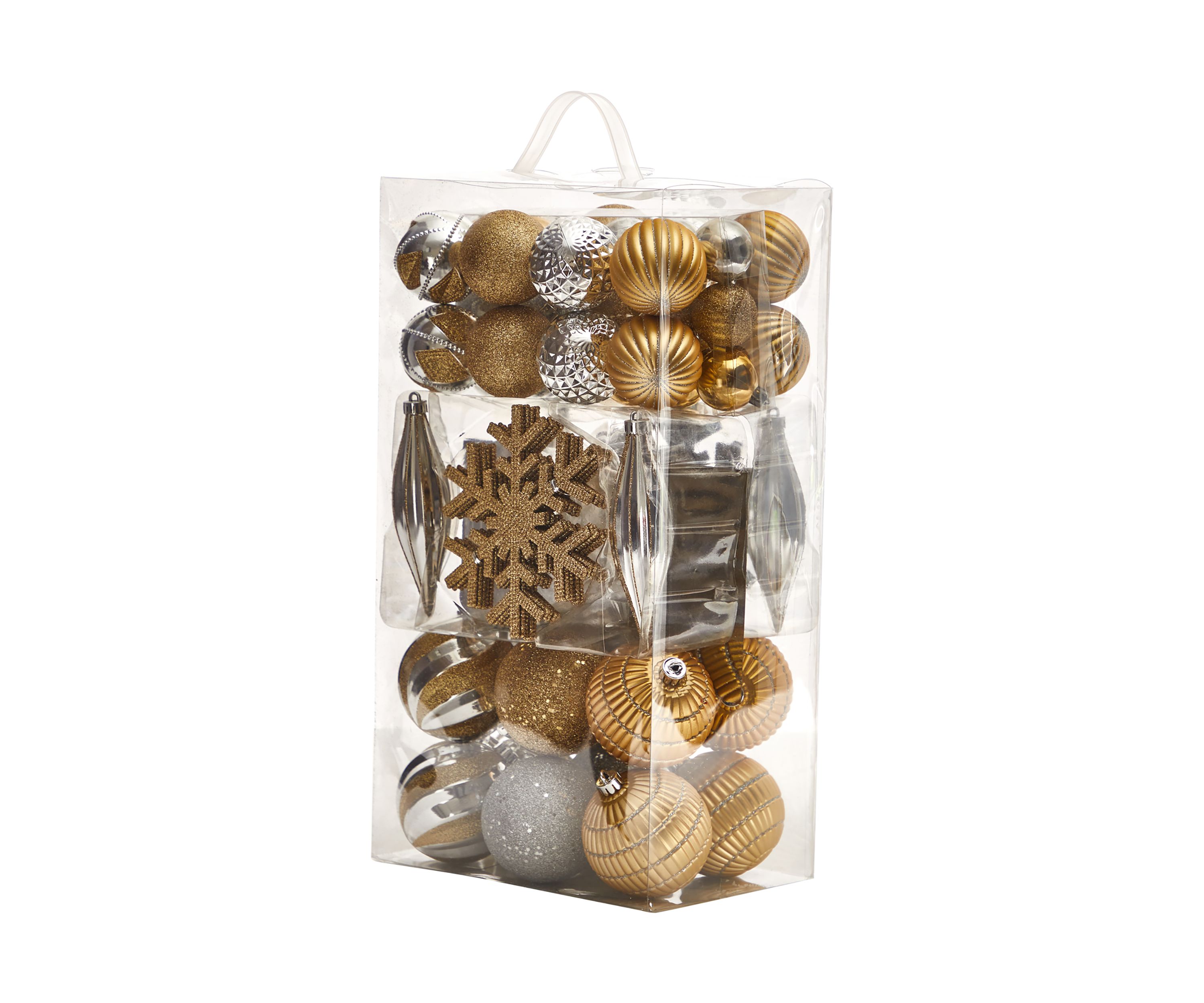 Holiday Deluxe Shatterproof, 60 Count Christmas Tree Ornament Box Set, Re-Useable Container
