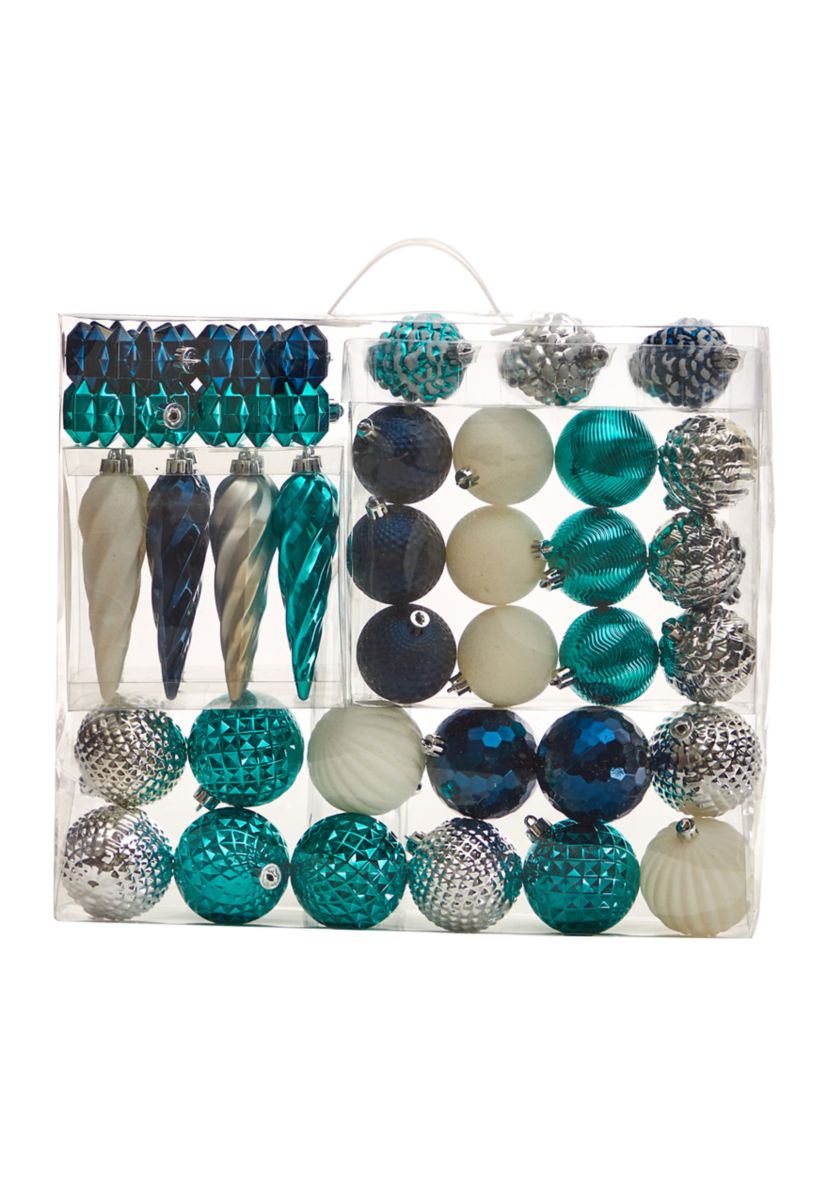 Holiday Deluxe Shatterproof, 39 Count Christmas Tree Ornament Box Set, Re-Useable Container