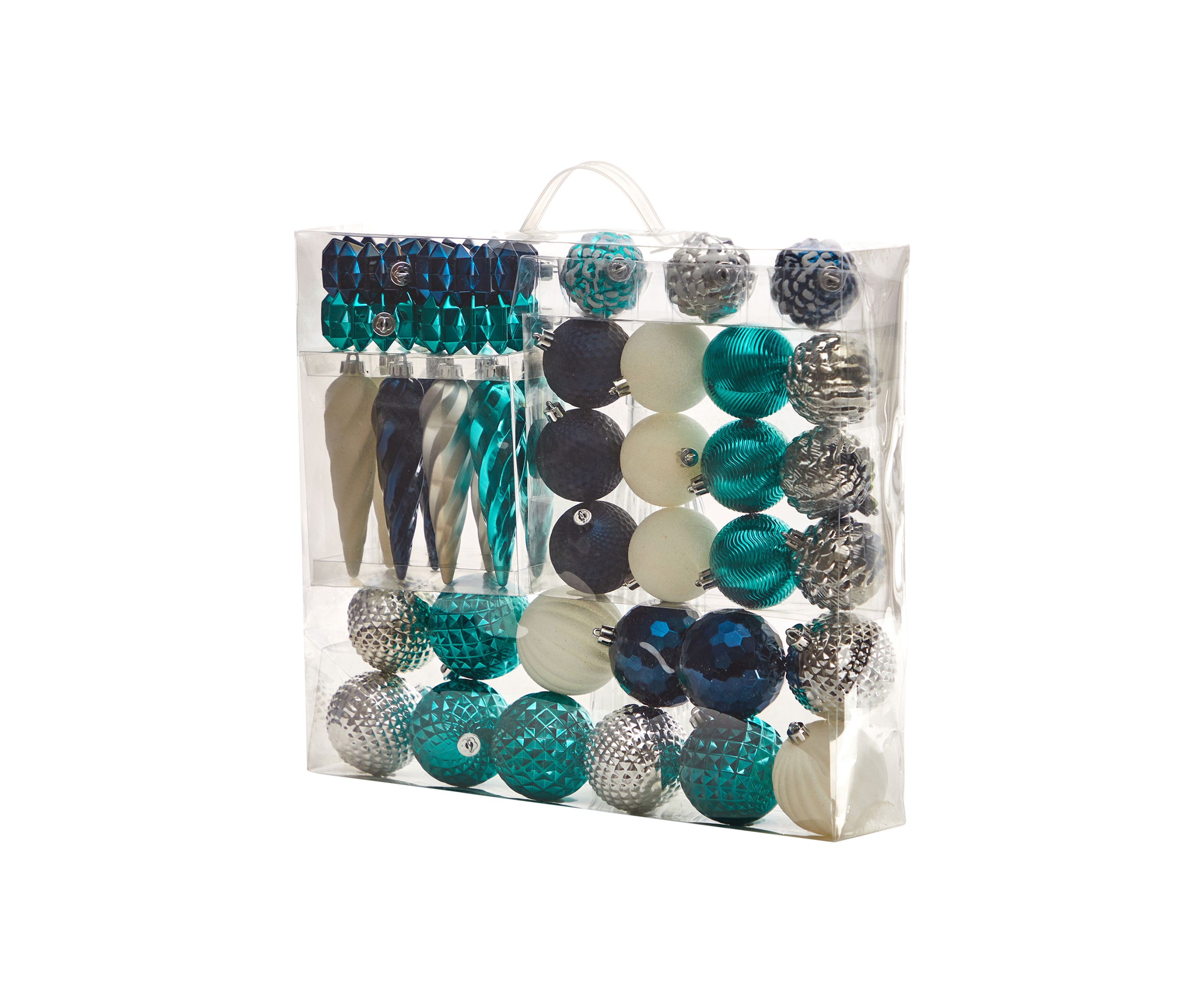 Holiday Deluxe Shatterproof, 39 Count Christmas Tree Ornament Box Set, Re-Useable Container