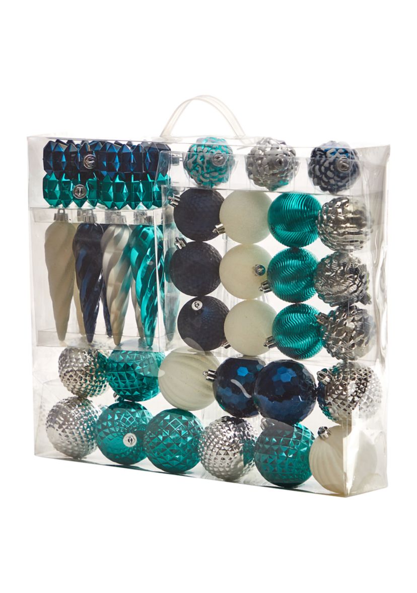 Holiday Deluxe Shatterproof, 39 Count Christmas Tree Ornament Box Set, Re-Useable Container