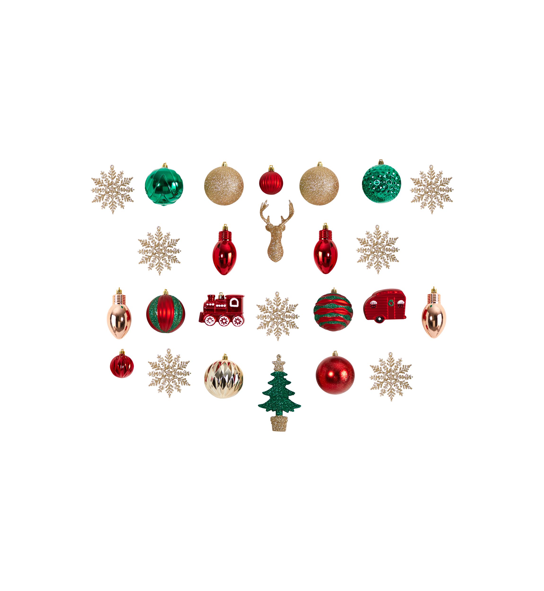 Holiday Deluxe Shatterproof, 25 Count Christmas Tree Ornament Box Set, Re-Useable Container