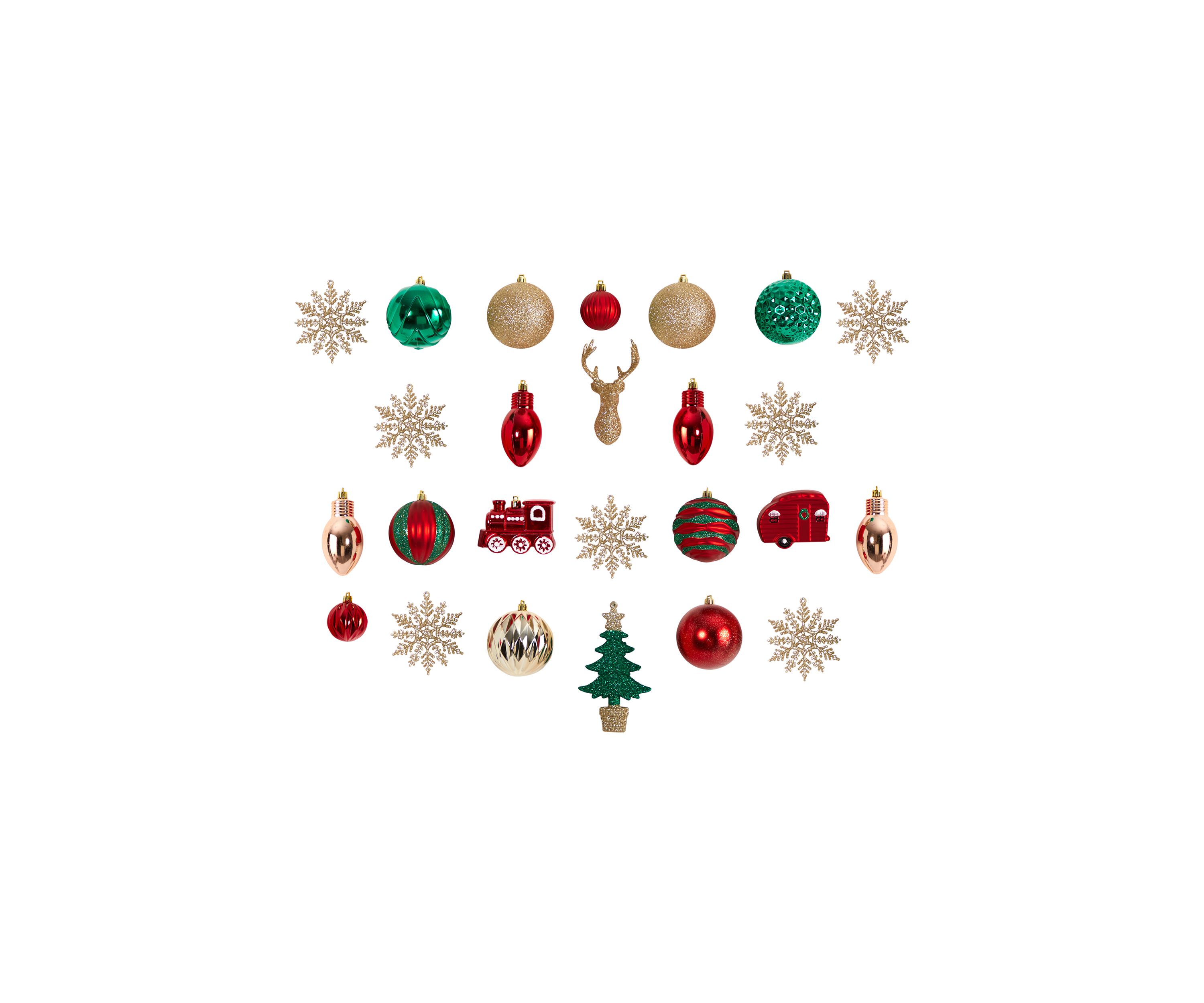 Holiday Deluxe Shatterproof, 25 Count Christmas Tree Ornament Box Set, Re-Useable Container