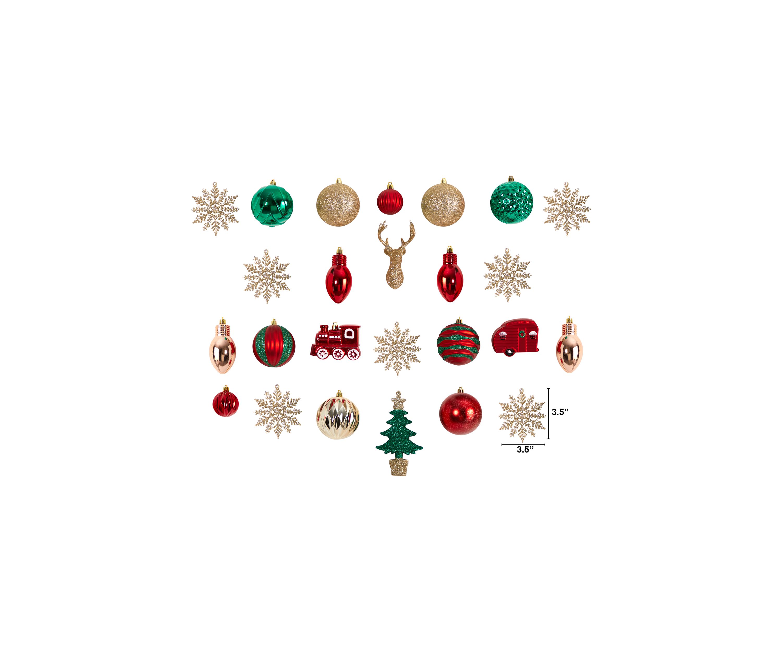 Holiday Deluxe Shatterproof, 25 Count Christmas Tree Ornament Box Set, Re-Useable Container