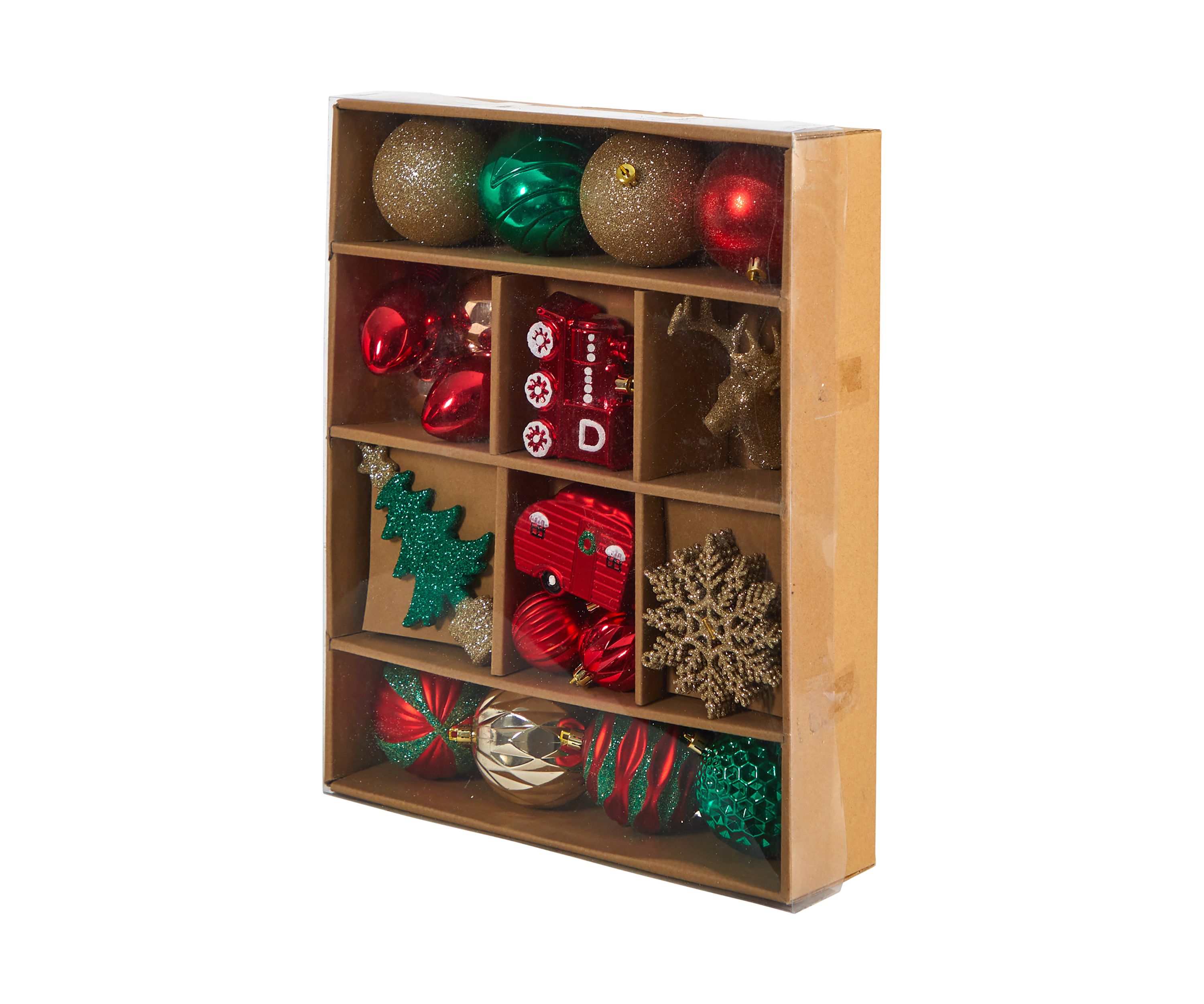Holiday Deluxe Shatterproof, 25 Count Christmas Tree Ornament Box Set, Re-Useable Container