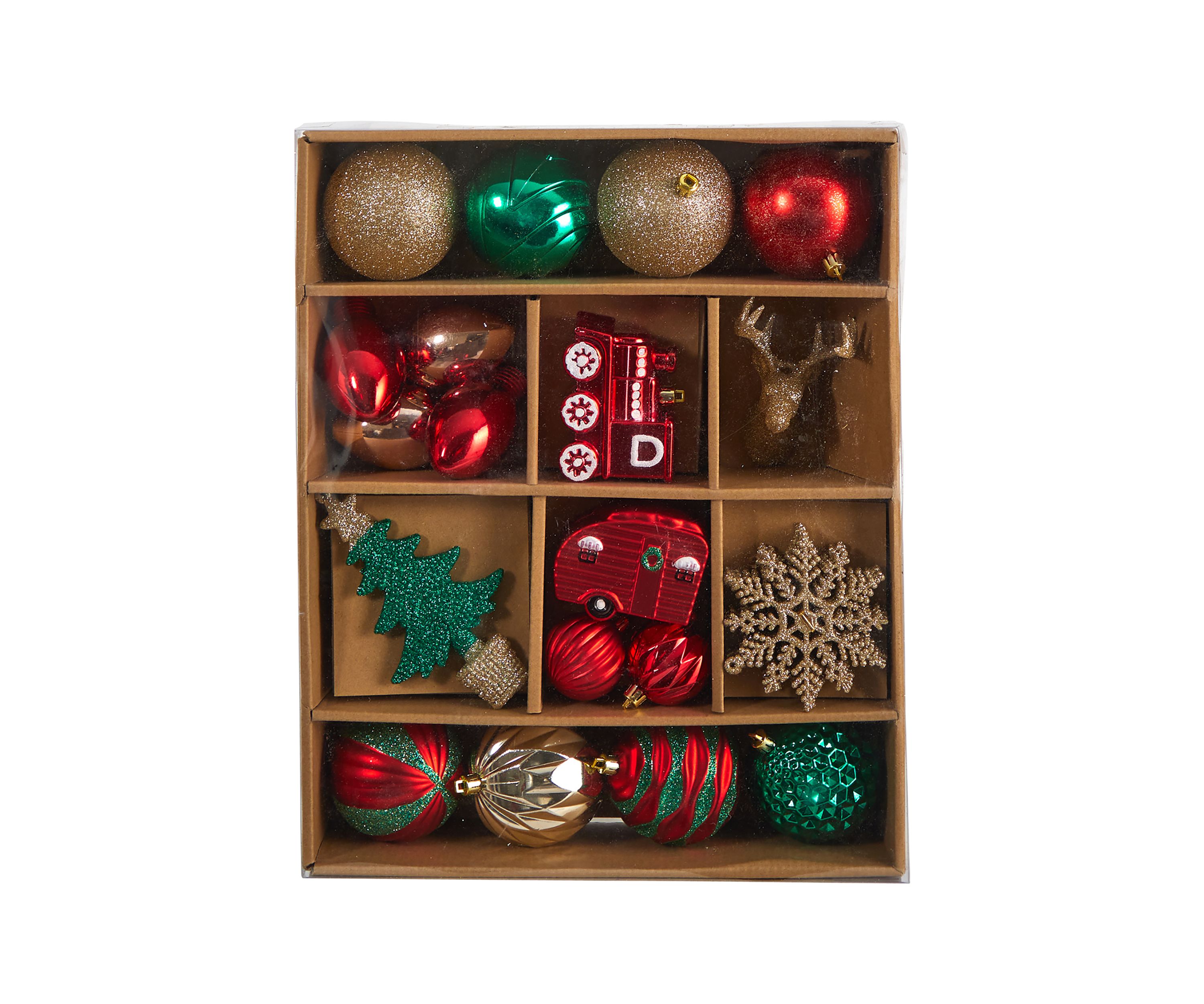 Holiday Deluxe Shatterproof, 25 Count Christmas Tree Ornament Box Set, Re-Useable Container