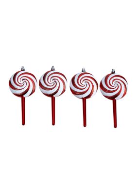 Nearly Natural 7 Inch Candy Cane Lollipop Holiday Deluxe Christmas Shatterproof Ornament Set of 4