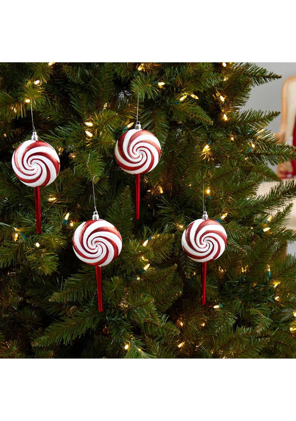 7 Inch Candy Cane Lollipop Holiday Deluxe Christmas Shatterproof Ornament Set of 4