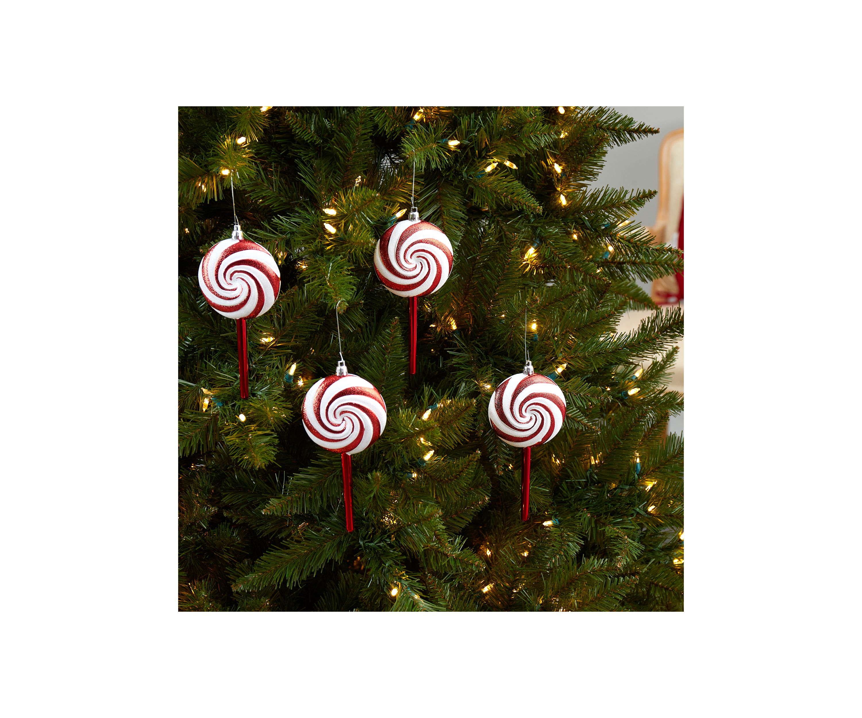 7 Inch Candy Cane Lollipop Holiday Deluxe Christmas Shatterproof Ornament Set of 4