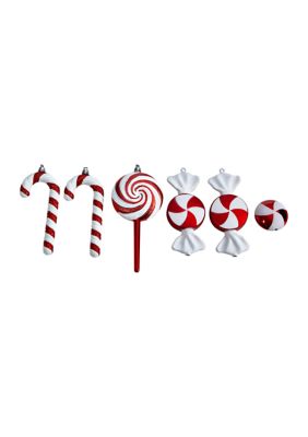 7 Inch Assorted Candy Cane Holiday Christmas Deluxe Shatterproof Ornament Set of 6