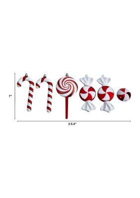 7 Inch Assorted Candy Cane Holiday Christmas Deluxe Shatterproof Ornament Set of 6