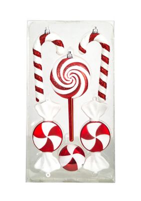 7 Inch Assorted Candy Cane Holiday Christmas Deluxe Shatterproof Ornament Set of 6