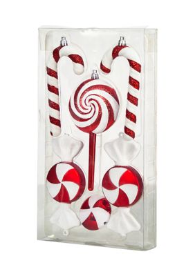 7 Inch Assorted Candy Cane Holiday Christmas Deluxe Shatterproof Ornament Set of 6