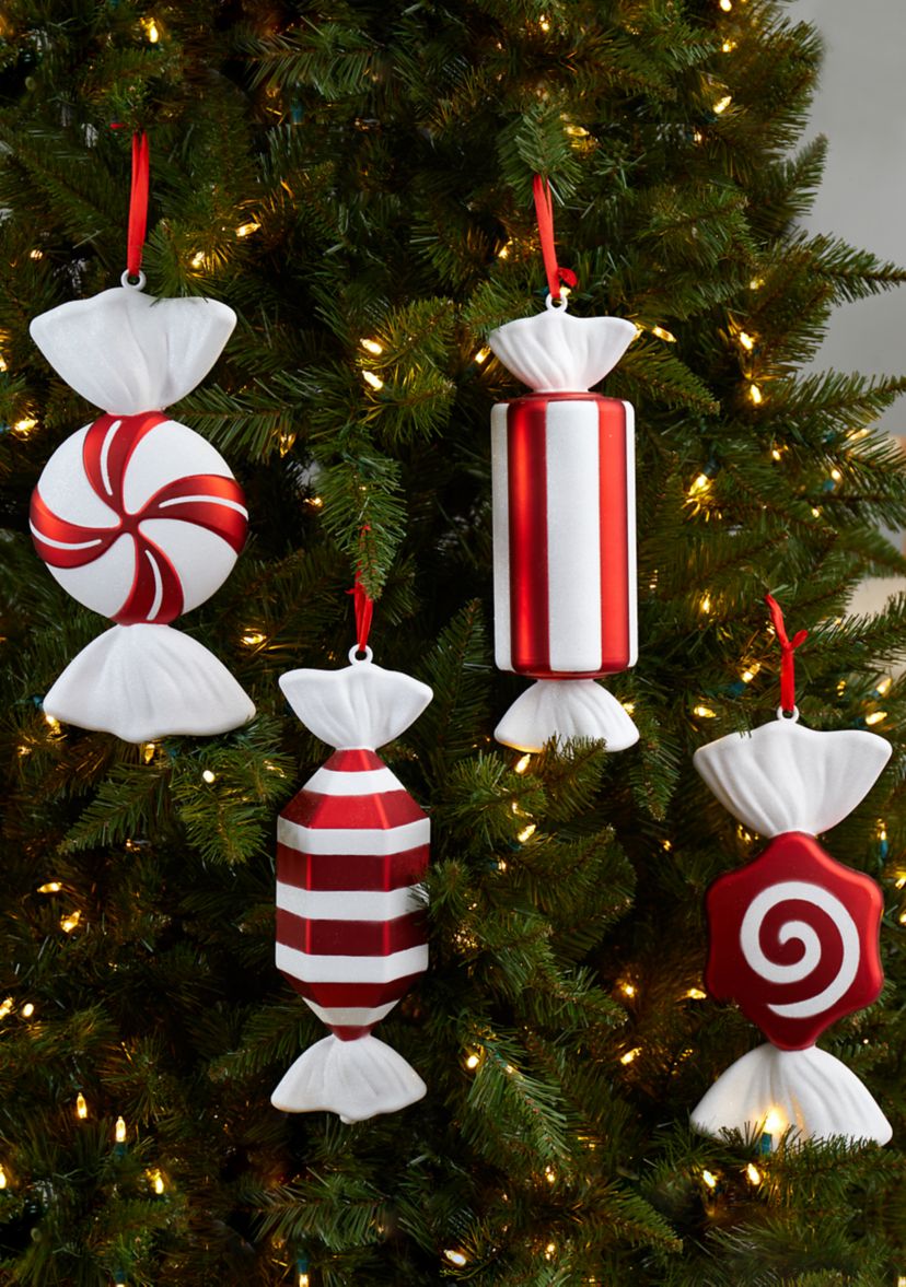 12 Inch Jumbo Assorted Candy Holiday Christmas Deluxe Shatterproof Ornament Set of 4